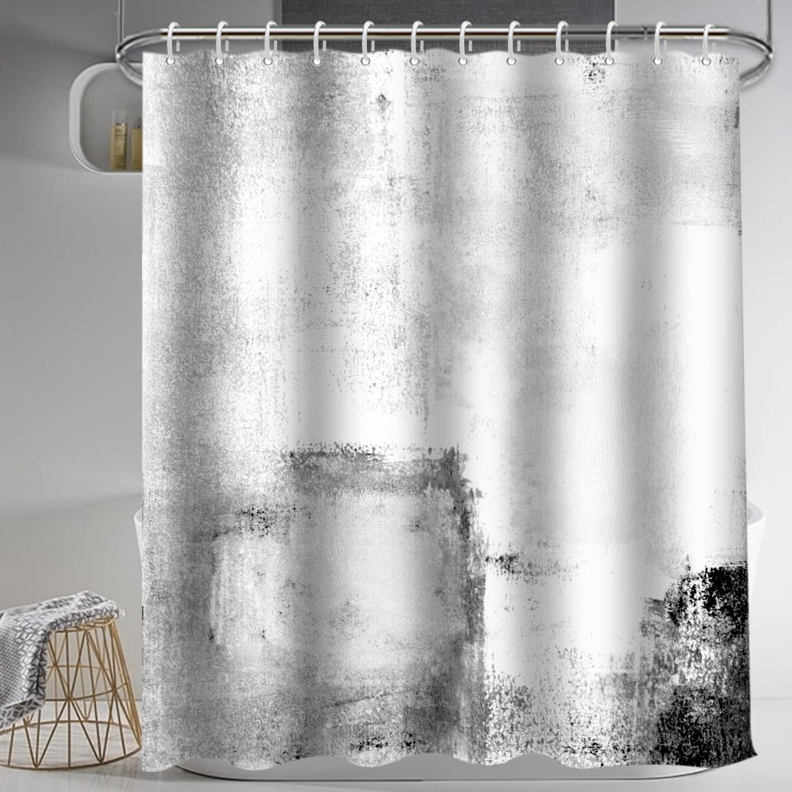 Lnond 4Pcs Bathroom Shower Curtain Sets With Rugs,White Black Painting Art Bathroom Sets With Shower Curtain And Rugs And Access