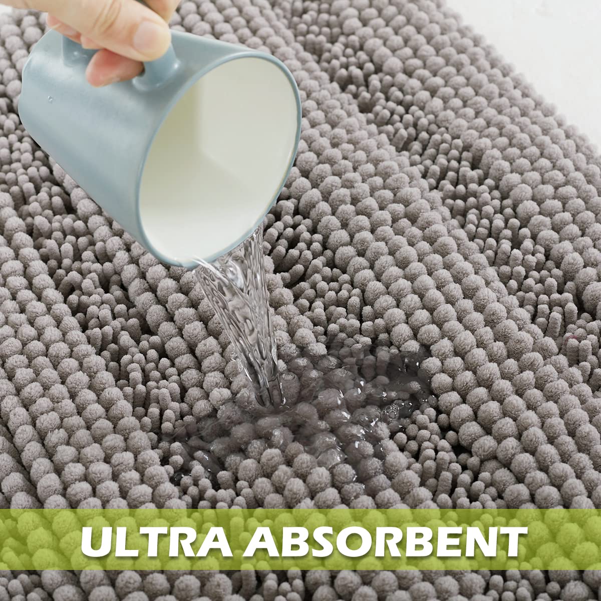 Non Slip Bathroom Rugs - Luxury Chenille Dry Fast Plush Super Soft Plush Chenille Washable Small Bath Mats For Kitchen Living Ro