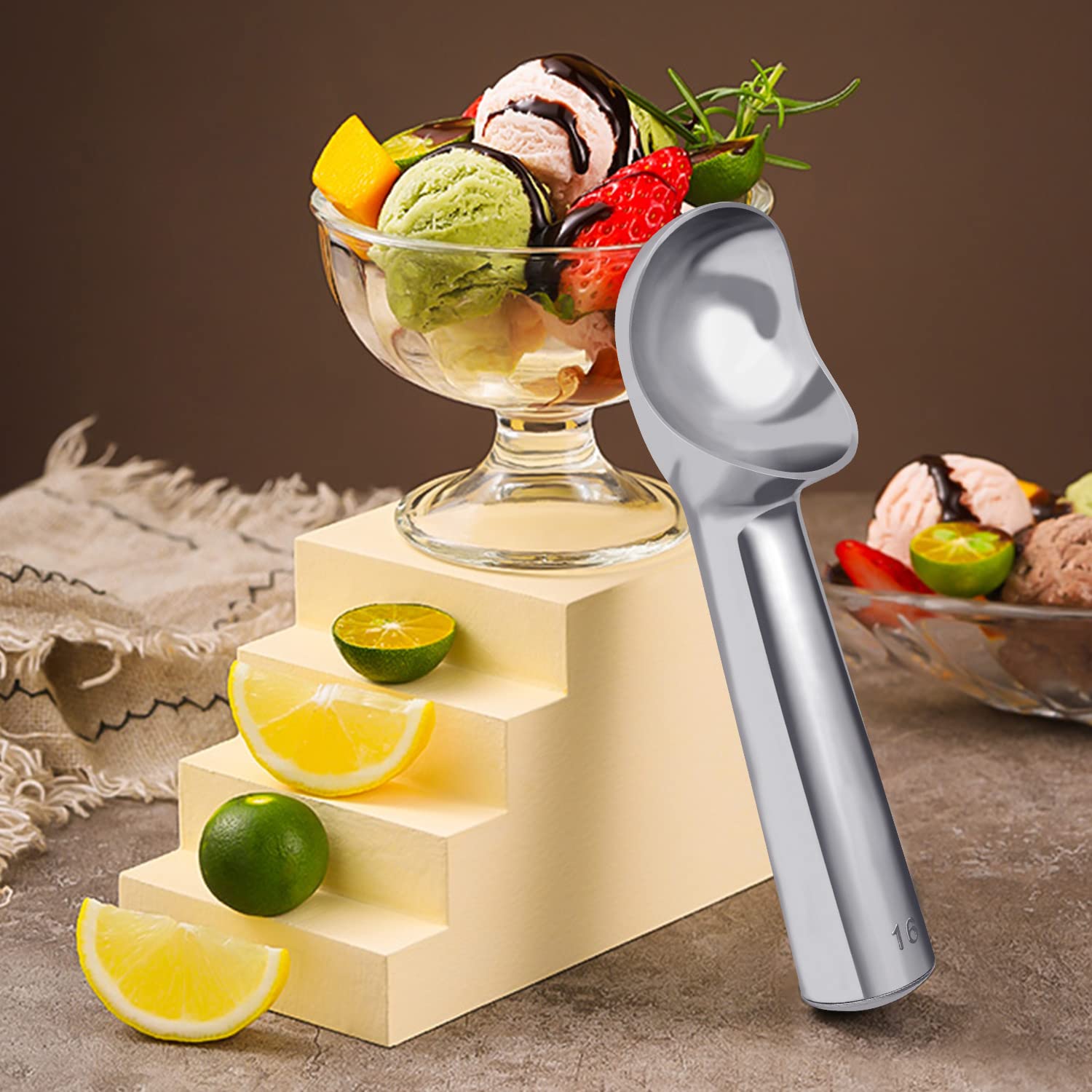 Pimoys Large Aluminum Ice Cream Scoop - Nonstick, Anti-Freeze, Bright Silver, Model C6768K-11-N