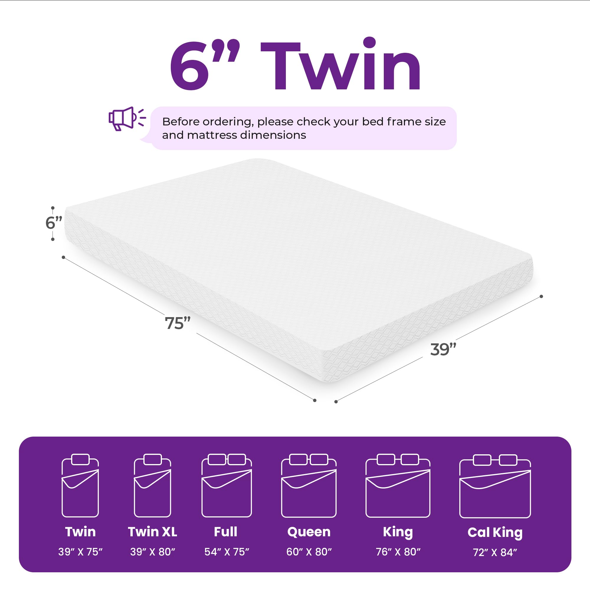 Gaeste 6 Inch Twin Cooling Memory Mattress Medium Firm Certipur-Us Certified Pressure Relief & Cool Sleep Mattress-In-A-Box Comf