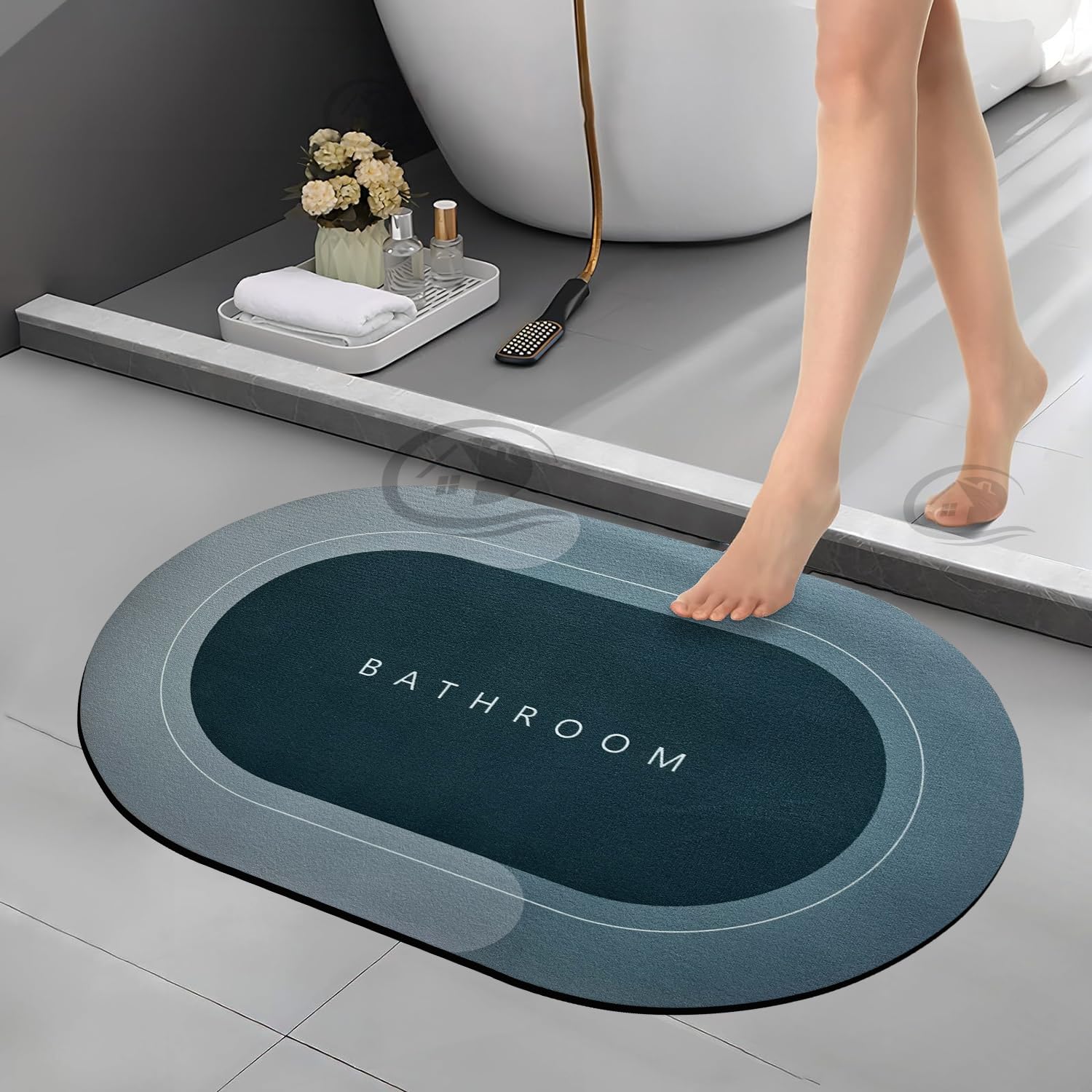 Canway 3 Pieces (3.5Mm) Water Soaking Bathroom Print Door Mat, Water Absorbent Mat (40X60Cm) Green