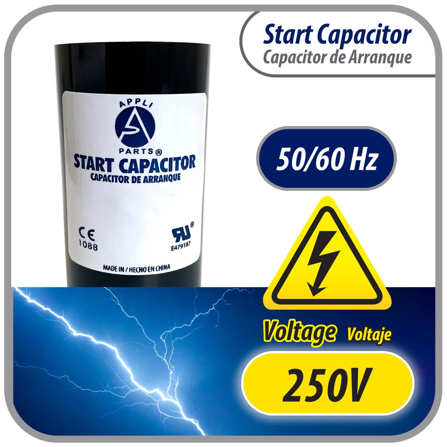 Appli Parts Motor Start Capacitor 161-193 Mfd (Microfarads) Uf 250 Vac Universal Fit For Electric Motor Applications 1-716 In Wi