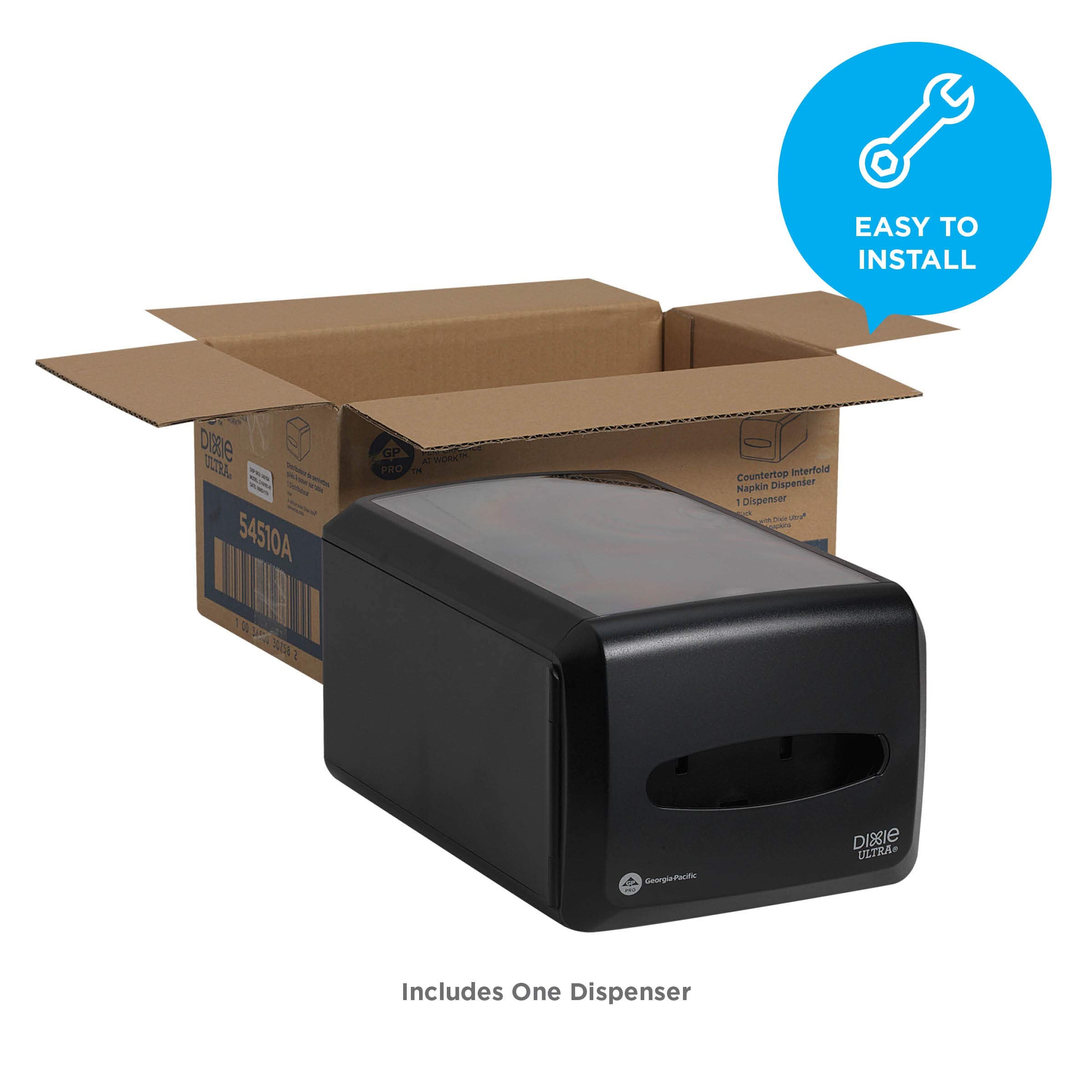 Dixie Ultra Countertop Interfold Napkin Dispenser By Gp Pro (Georgia-Pacific); Black; 54510A; Holds 500 Napkins; 8.200'' H X 12.