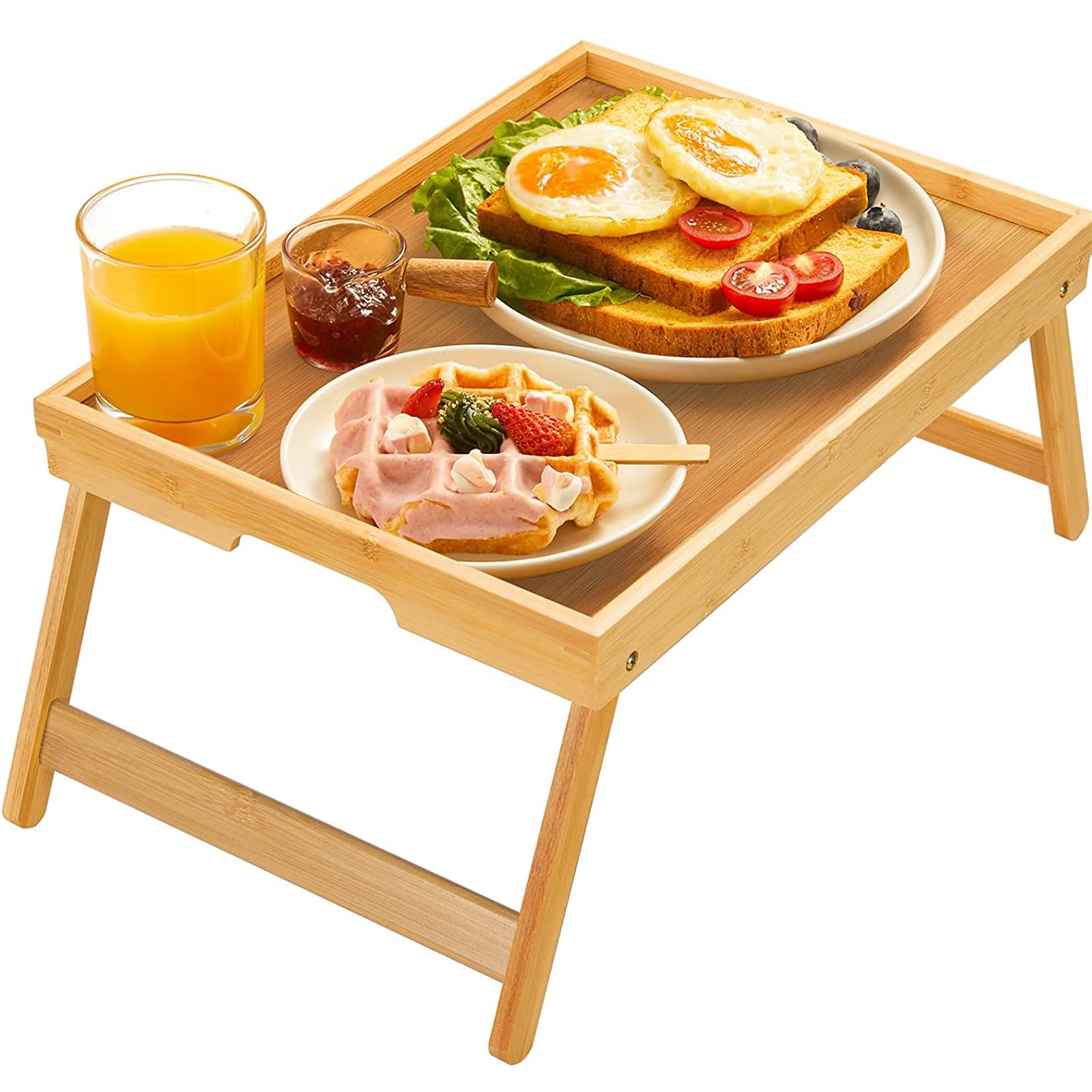 Bamboo Bed Tray Table With Foldable Legs, Breakfast Tray For Sofa, Bed, Eating, Working, Used As Laptop Desk Snack Tray By Pipis