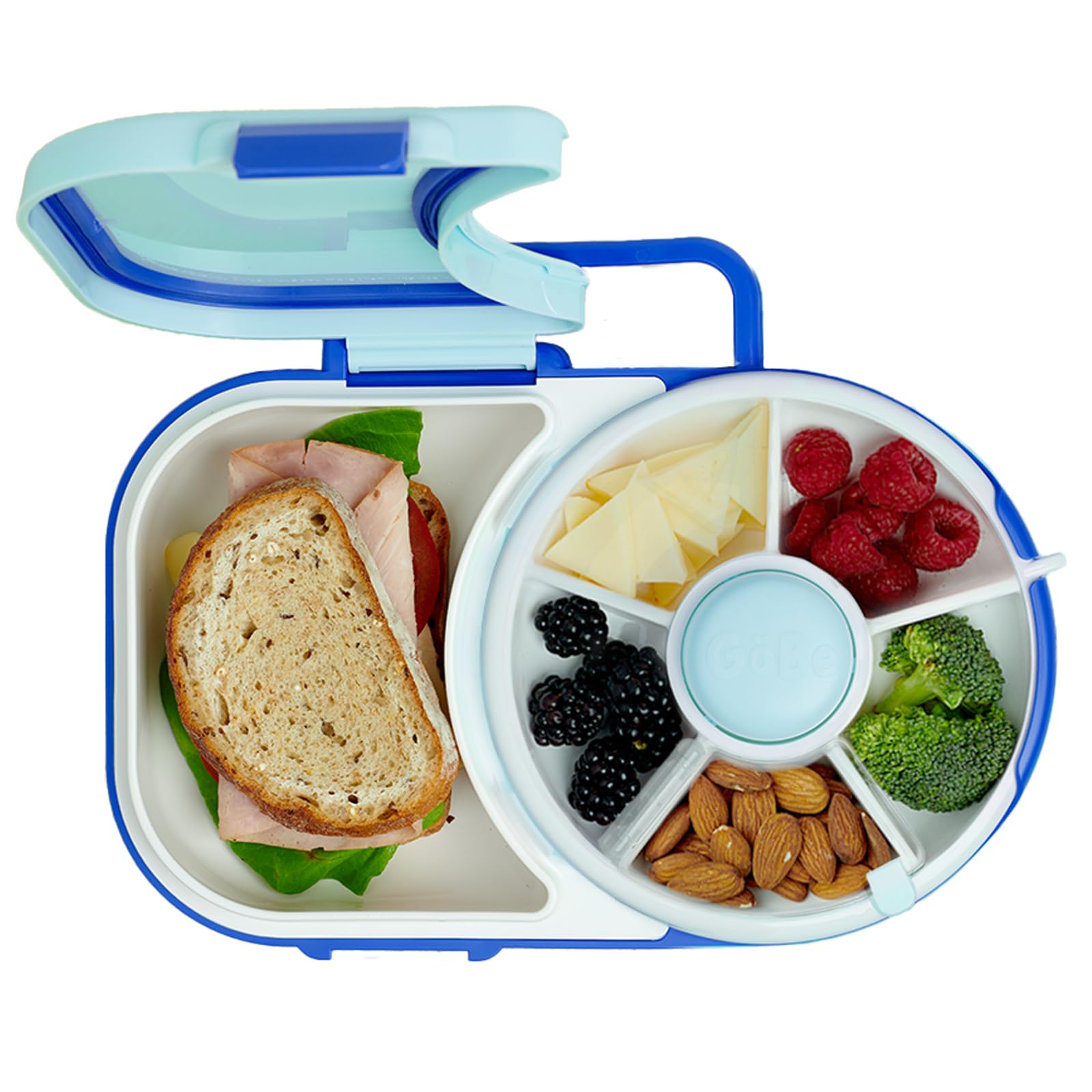 Gobe Kids Lunchbox With Detachable Snack Spinner + Hand Strap & Sticker Sheet, Reusable Bento Style Lunch Container 5 Small +1 L