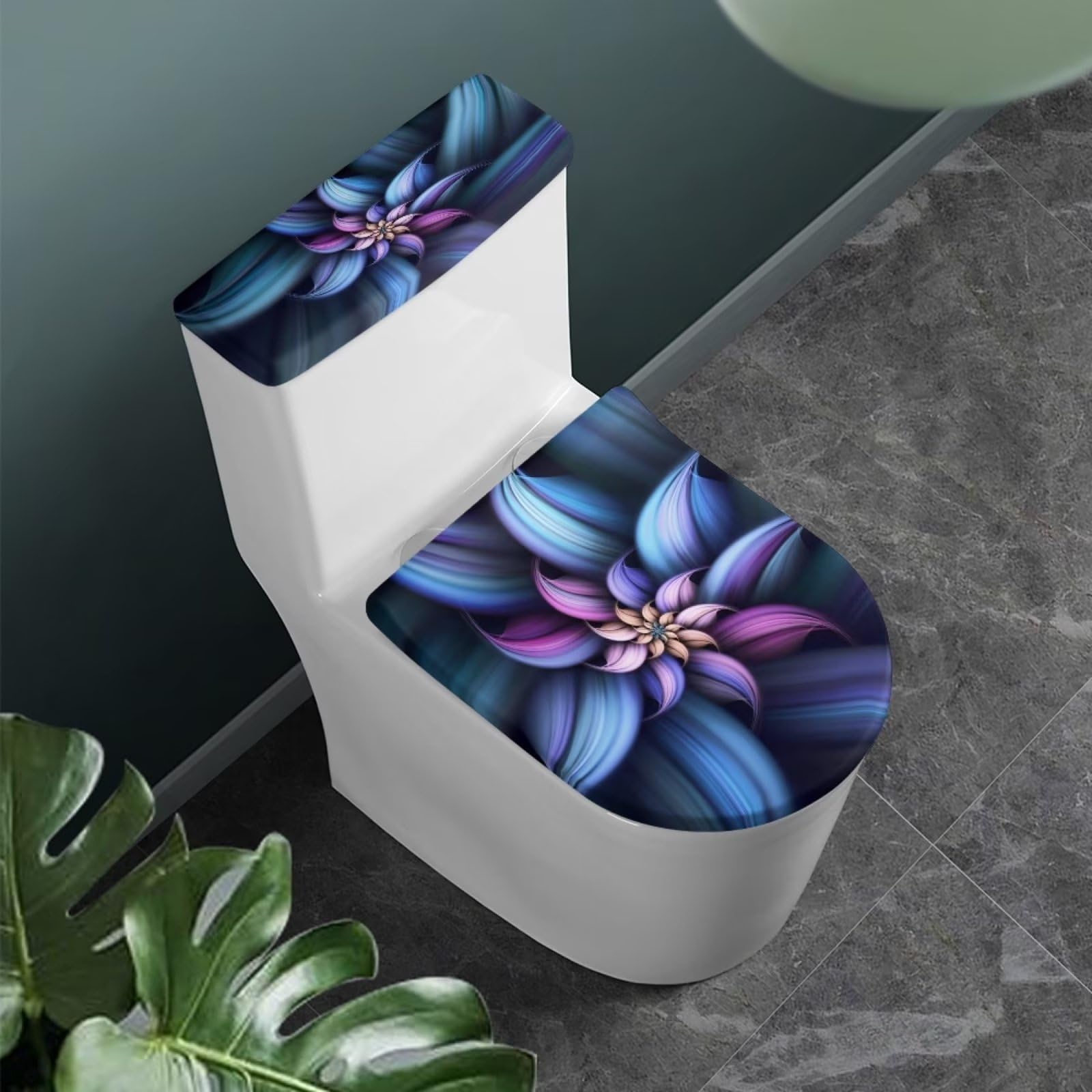 Kuiforti Abstract Flowers Toilet Lid Cover Set Of 2,Art Floral Print Toilet Lid Seat Cover Fabric Set,Novelty Gifts Fits Most Ro