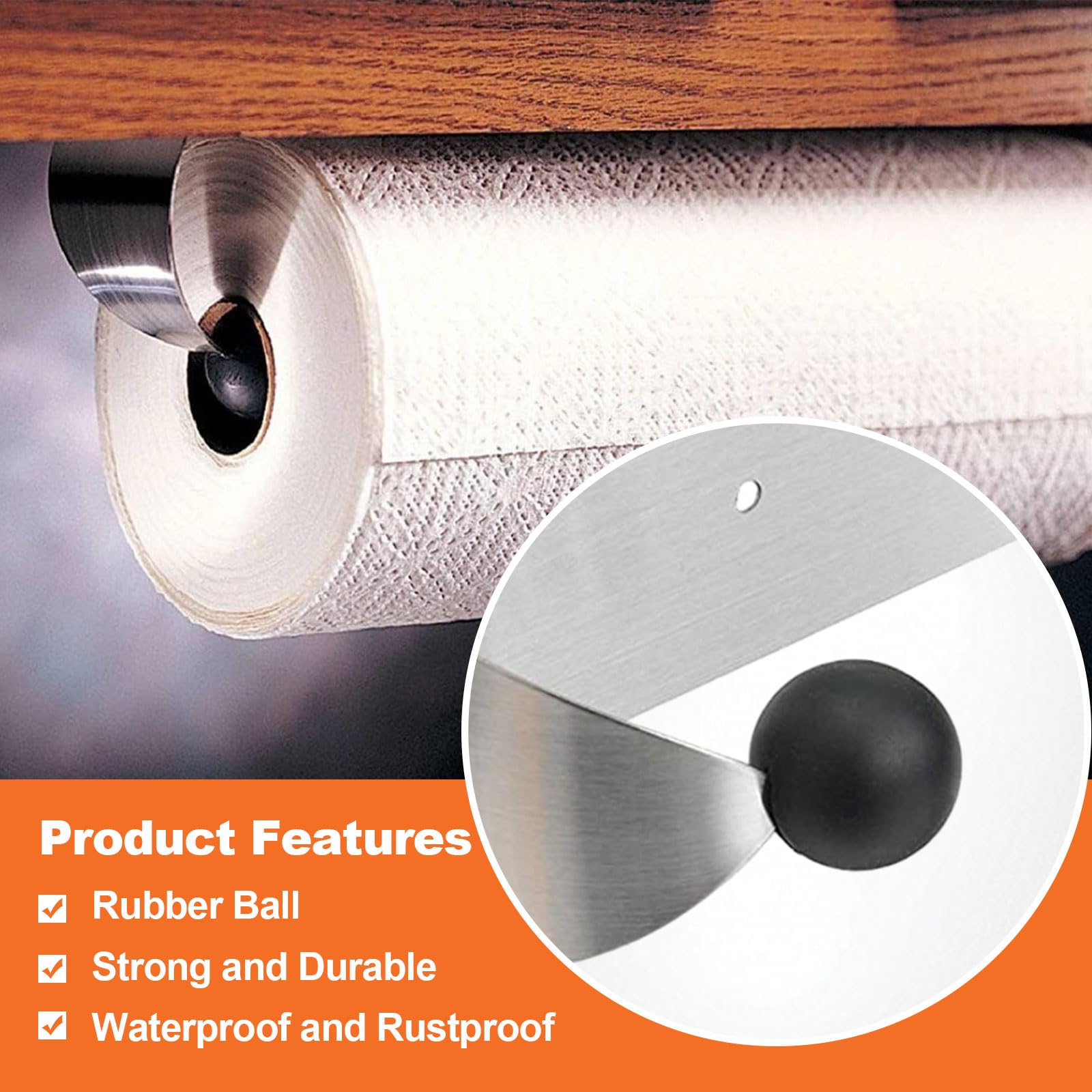 Kuafu Paper Towel Holder For Kitchen, Under Cabinet, Secure Screw Mounting, Silver Stylish Stainless Steel, Convenient Rollable