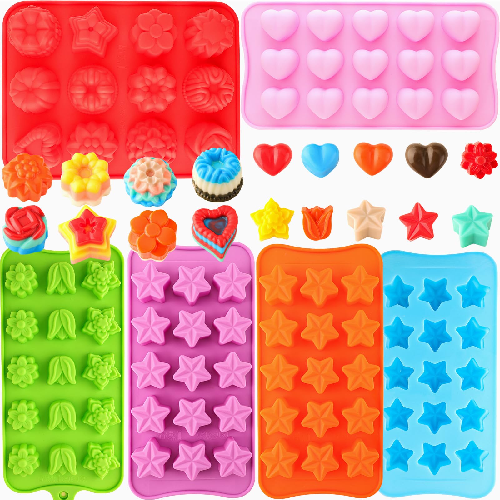 Shaped Chocolate Molds Flower Silicone Molds Heart Shaped Molds Five-Pointed Star Silicone Bakeware Mold Flower Heart Shaped Diy