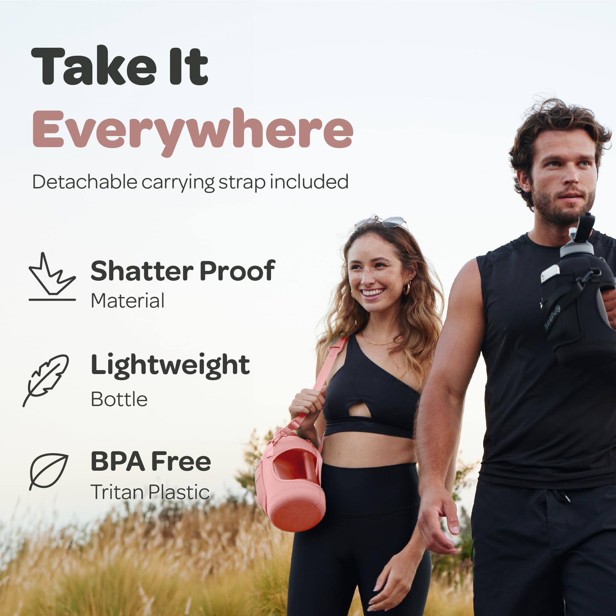 Hydracy Water Bottle with Storage Sleeve and Straw - Large Half gallon BPA Free Motivational Jug with Time Marker - Leak Proof gym Bottle - Ideal gift for Fitness or Sports & Outdoors ( Rose gold Straw  78oz)