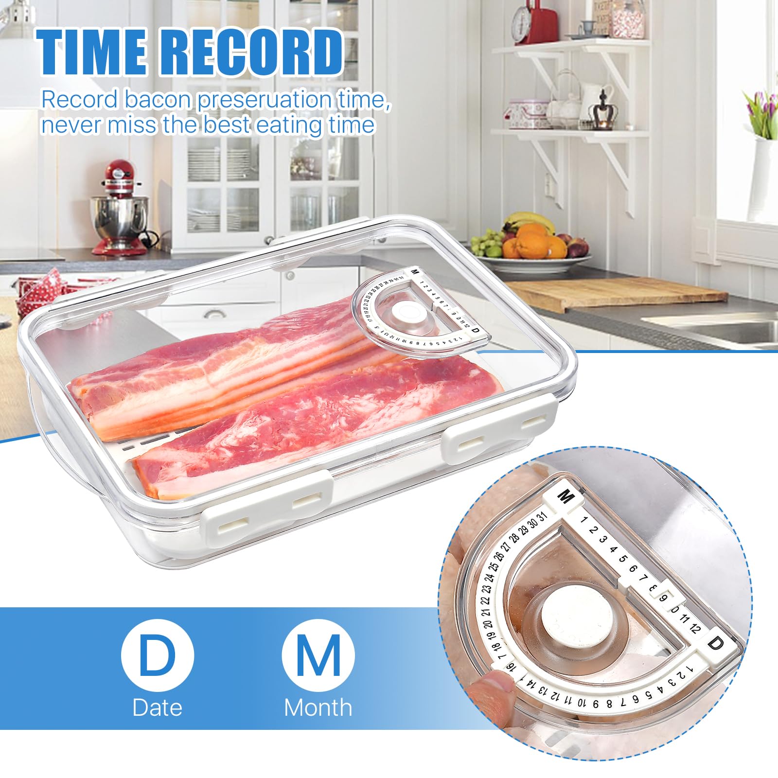 Bacon Container For Refrigerator, Airtight Thick Plastic Deli Meat Keeper With Lids For Fridge, Kitchen Cold Cuts Food Storage O