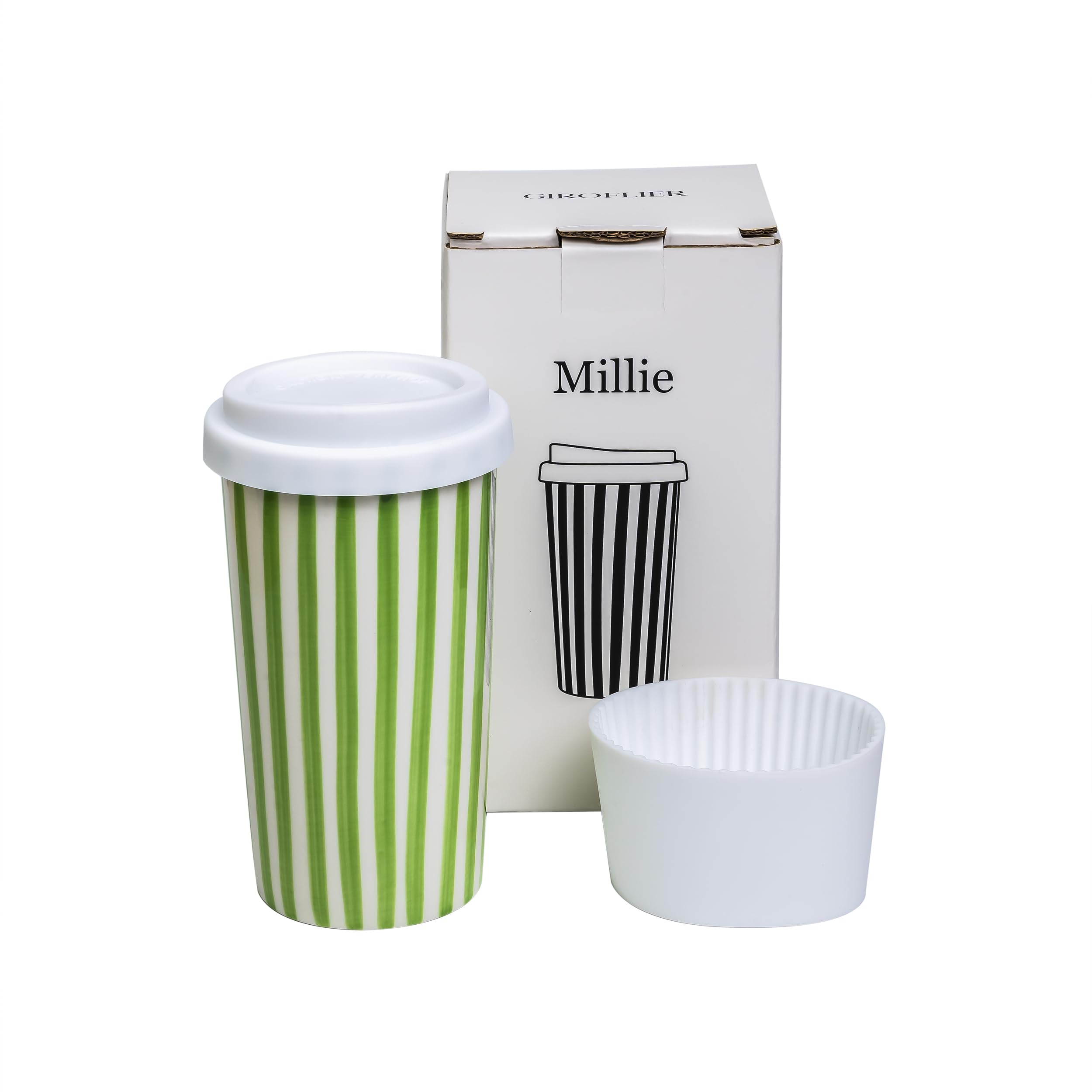 GIROFLIER Ceramic Travel Mug with Lid 12 oz Aesthetic Coffee Cup, Minimalist Reusable Coffee Mug for Women & Men, Microwave & Di