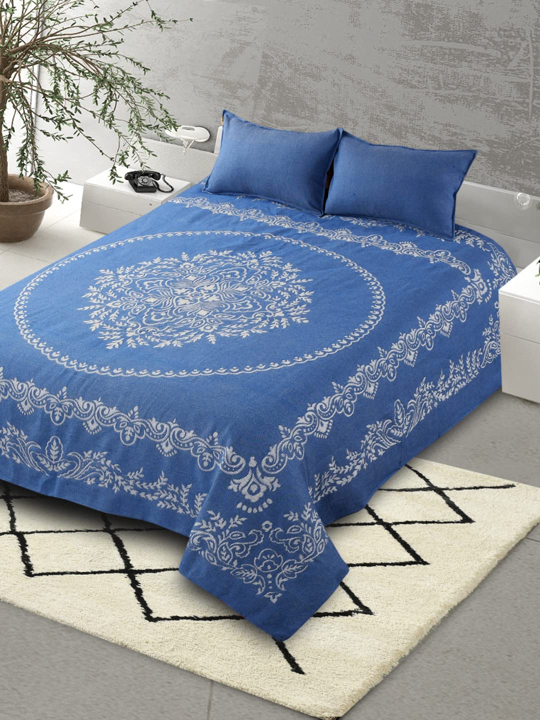Saral Home Soft Cotton Majesty Breathable & Wrinkle Free Bedsheet For Double Bed 1 Queen Size Bedsheet With 2 Pillow Covers (Bl