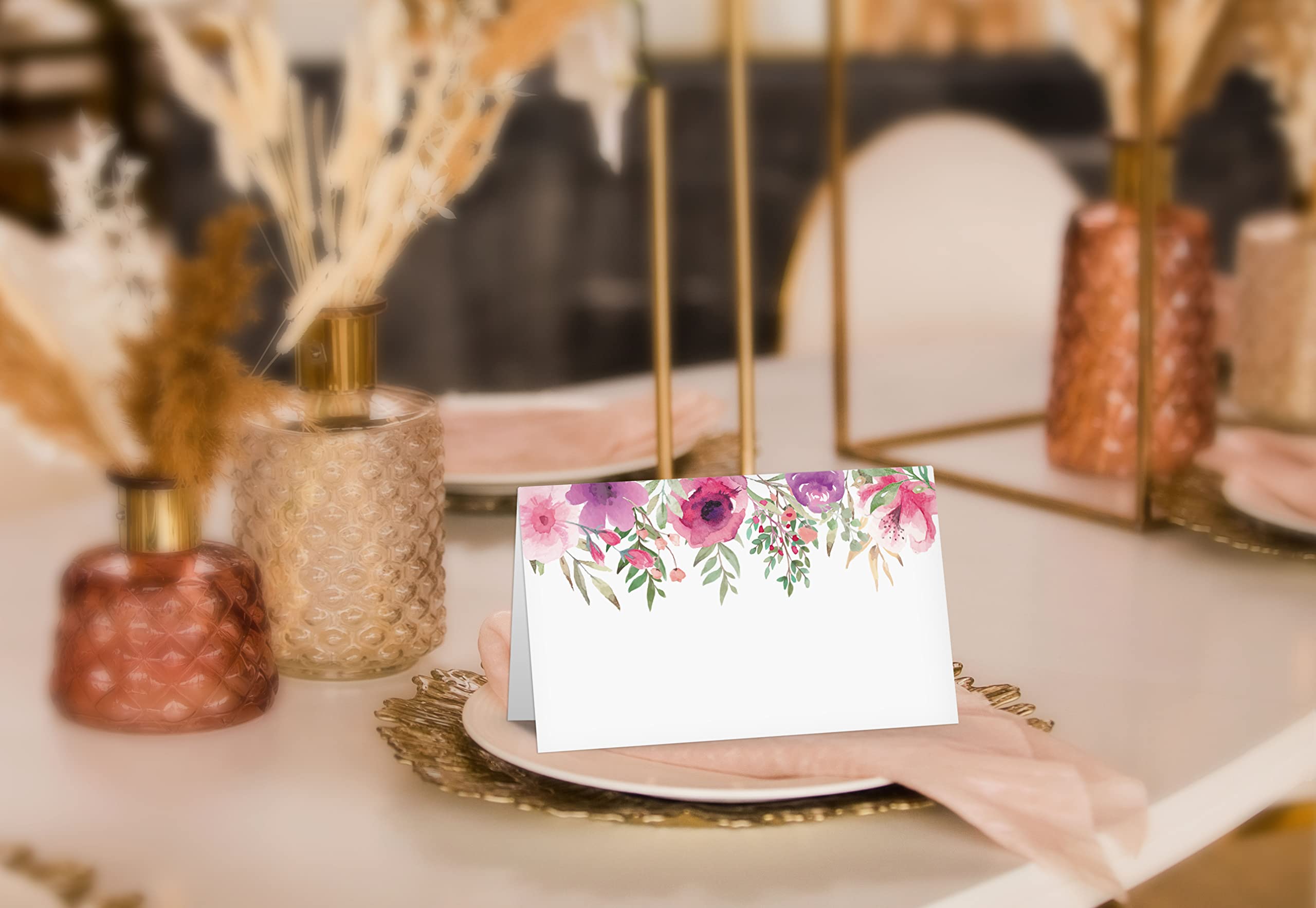 Table Place Card, Watercolor Floral Themed Tent Style Cards, Pack Of 25 Half-Fold Reception Place Card, Perfect For Wedding, Bri