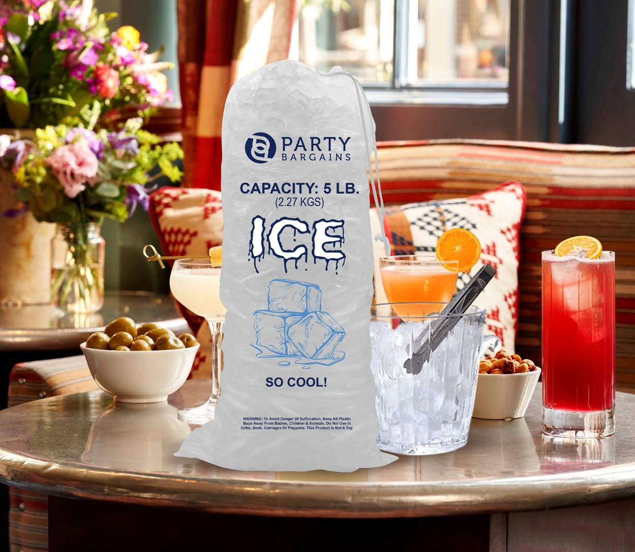 Party Bargains 5 Lb Plastic Drawstring Ice Bags 17''X9'' (50 Count)