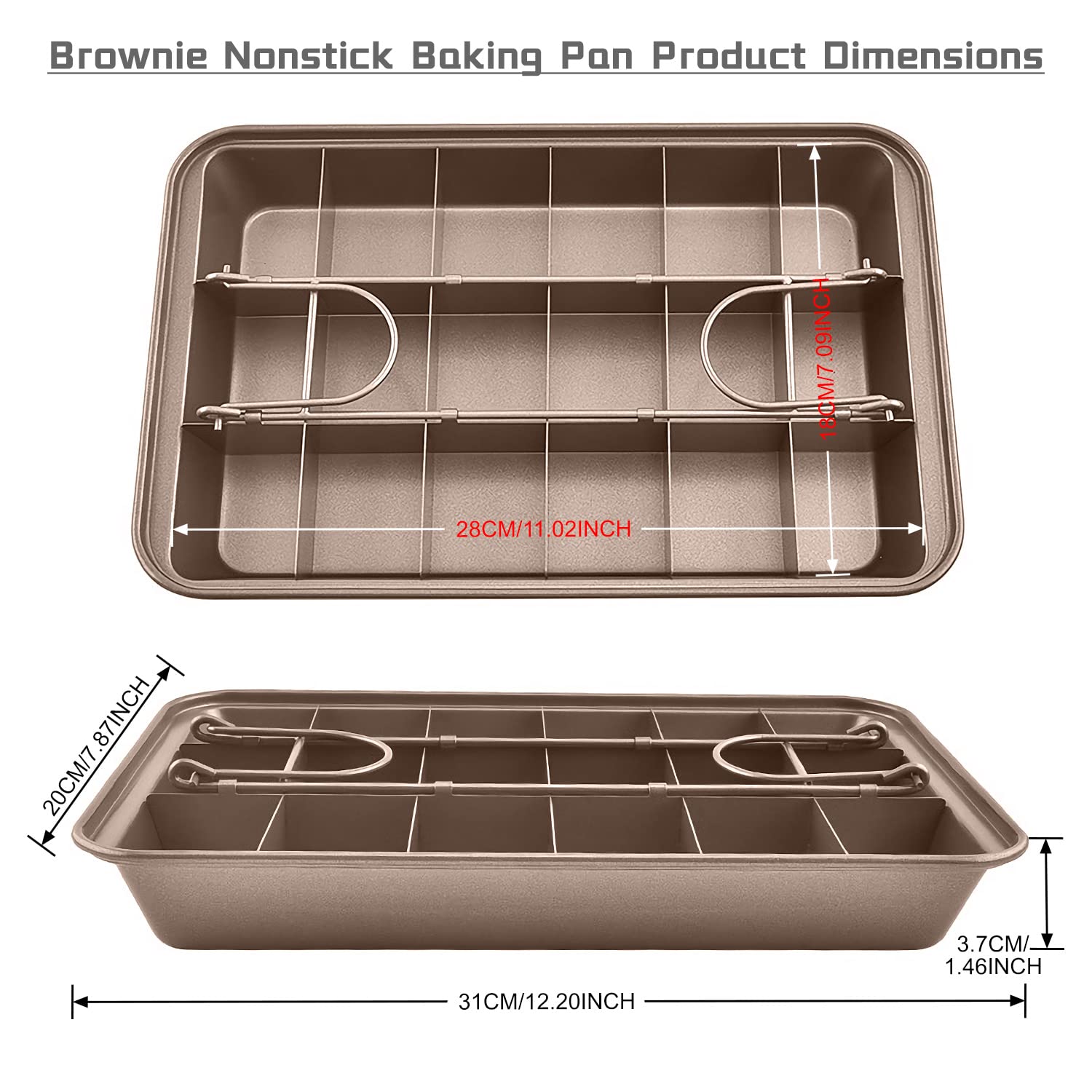 Mysenlan Brownie Pan With Dividers,Nonstick Carbon Steel Baking Loaf Pan Baking Pan Baking Pan,18 Pre-Cut Square Molds For Brown