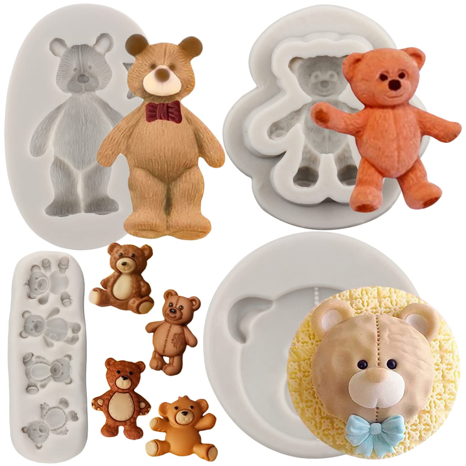Mypracs Bear Silicone Fondant Molds For Teddy Bear Cake Decoration Cupcake Topper Chocolate Gum Paste Sugar Candy Polymer Clay S