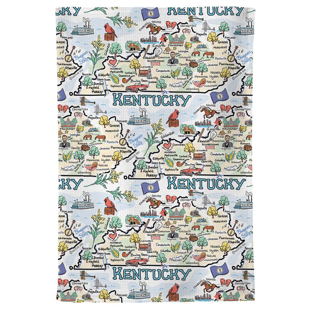 Fish Kiss 16''X24'' Kentucky Map Towel Is 100% Microfiber Waffle Weave Help You Explore In Detail - Our Super Absorbent & Soft,
