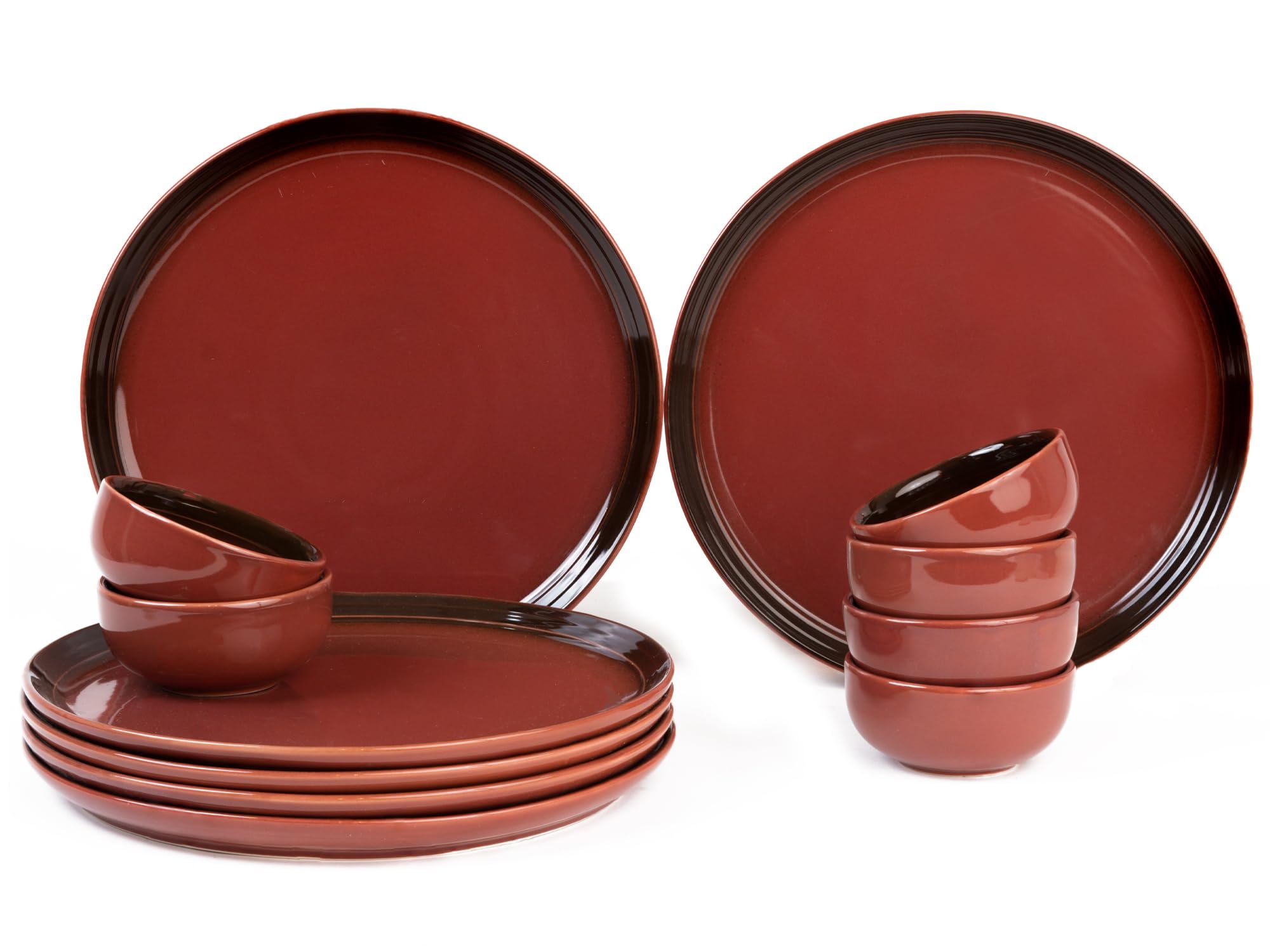 Bodhi House Handcrafted Chip Resistant Porcelain Solid Dinner Set, 12 Pieces Dish Set Serving For 6, Microwave And Dishwasher Sa