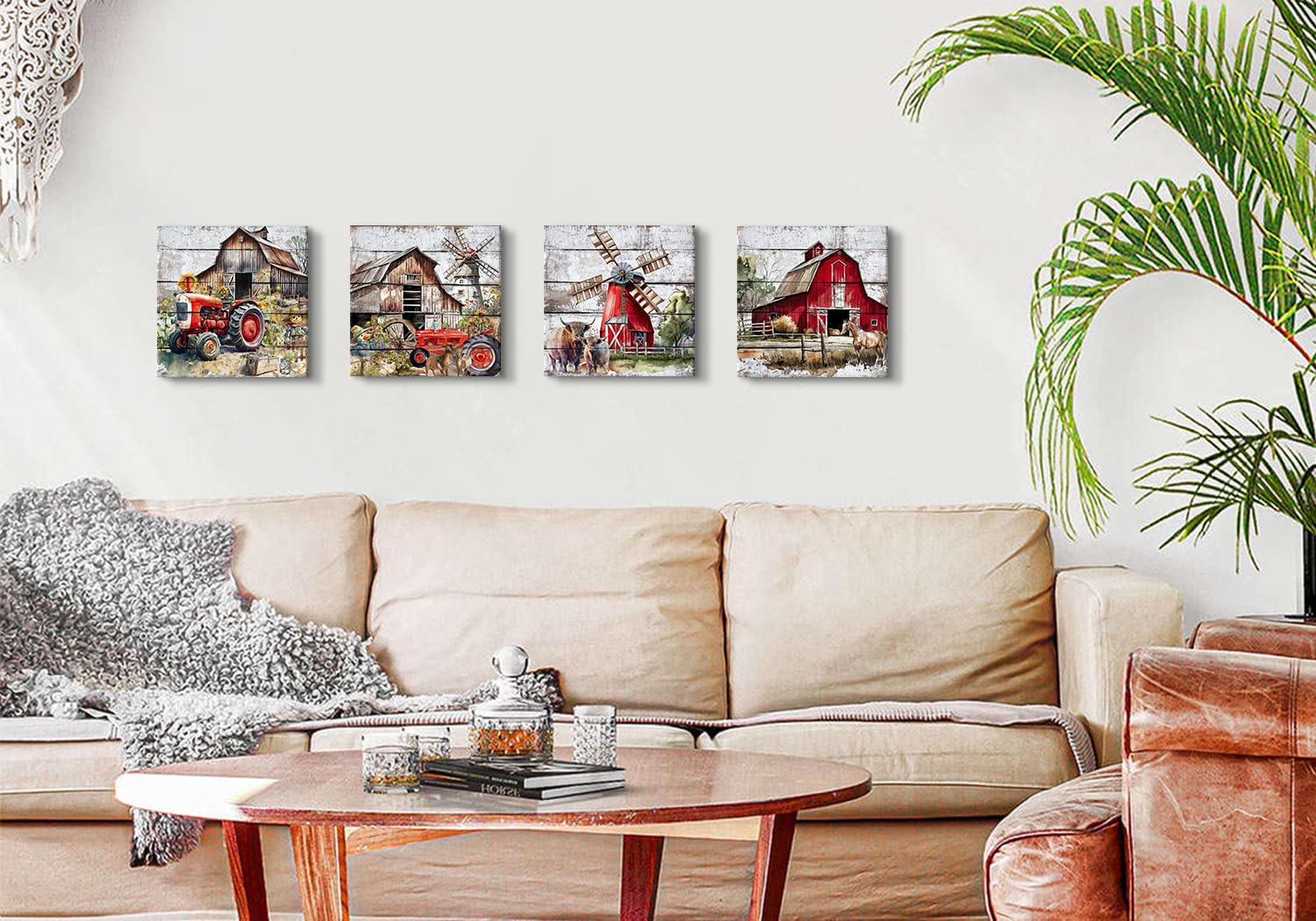 Rustic Farmhouse Wall Art Red Barn Pictures Country Kitchen Decor Abstract Farm Animals Cow Canvas Prints Windmills Truck Painti