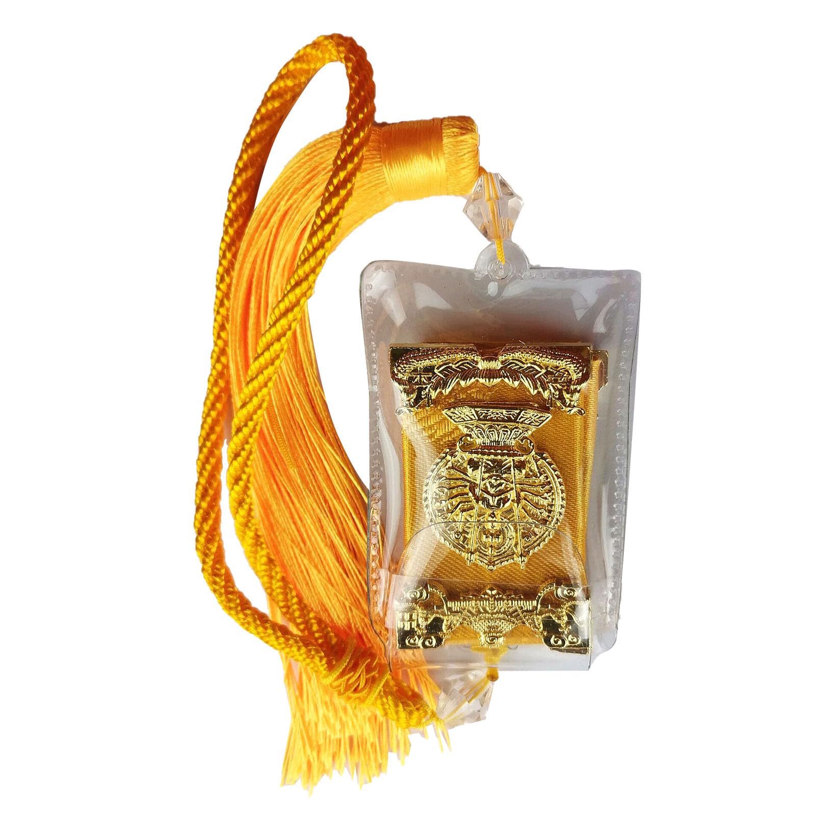 Jadeshay Buddhist Charms Car Pendant, Great Compassion Mantra Scripture Rearview Mirror Decoration Hanging Ornaments(Yellow)