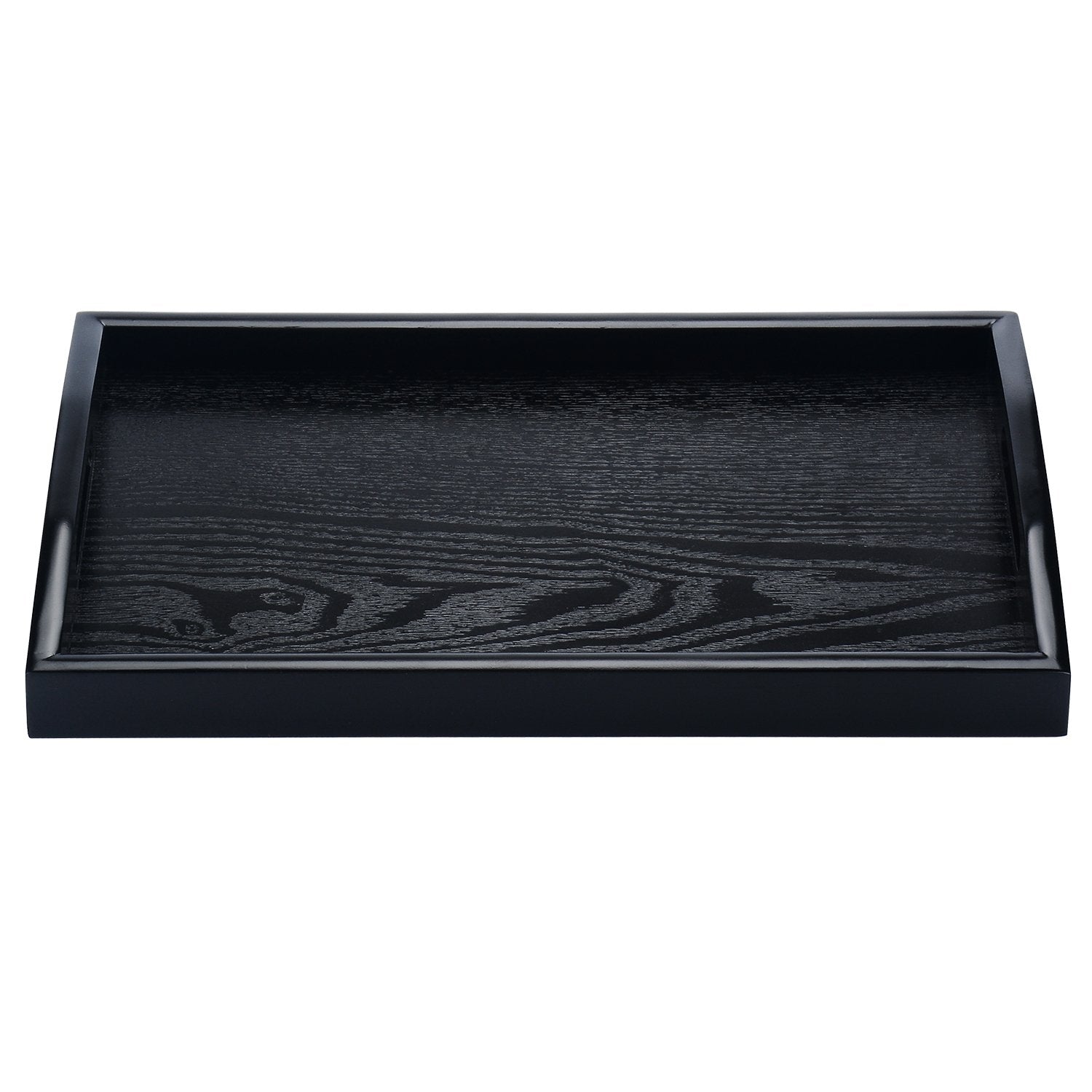 Jpcraft Rectangle Wooden Serving Tray Breakfast Tray With Handles, Black, 14 By 9-Inch