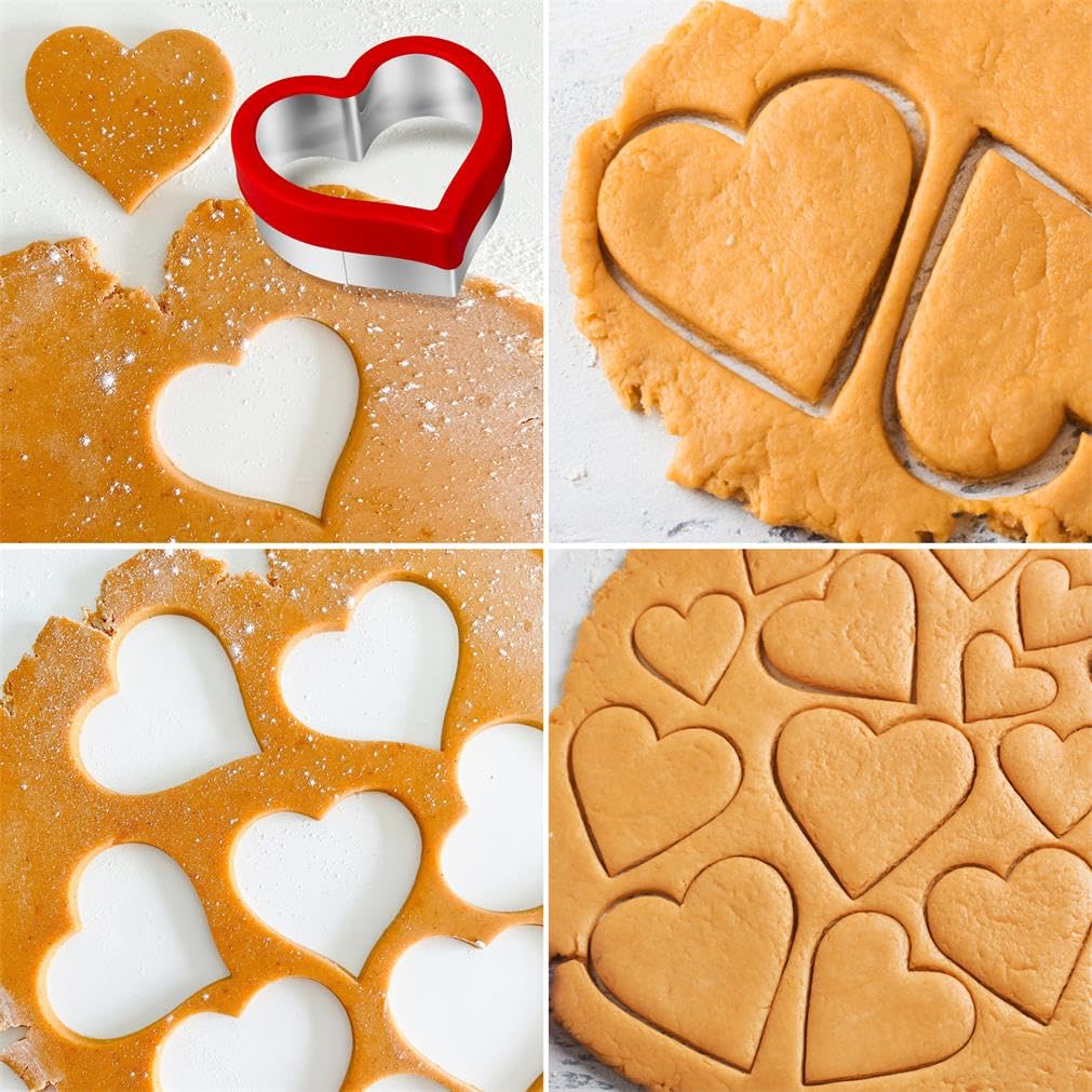 BYkooc Heart Cookie Cutter Set - 12 Stainless Steel Metal Cutters for Valentine’s Day, Fondant, Pastries, Cakes - Silver