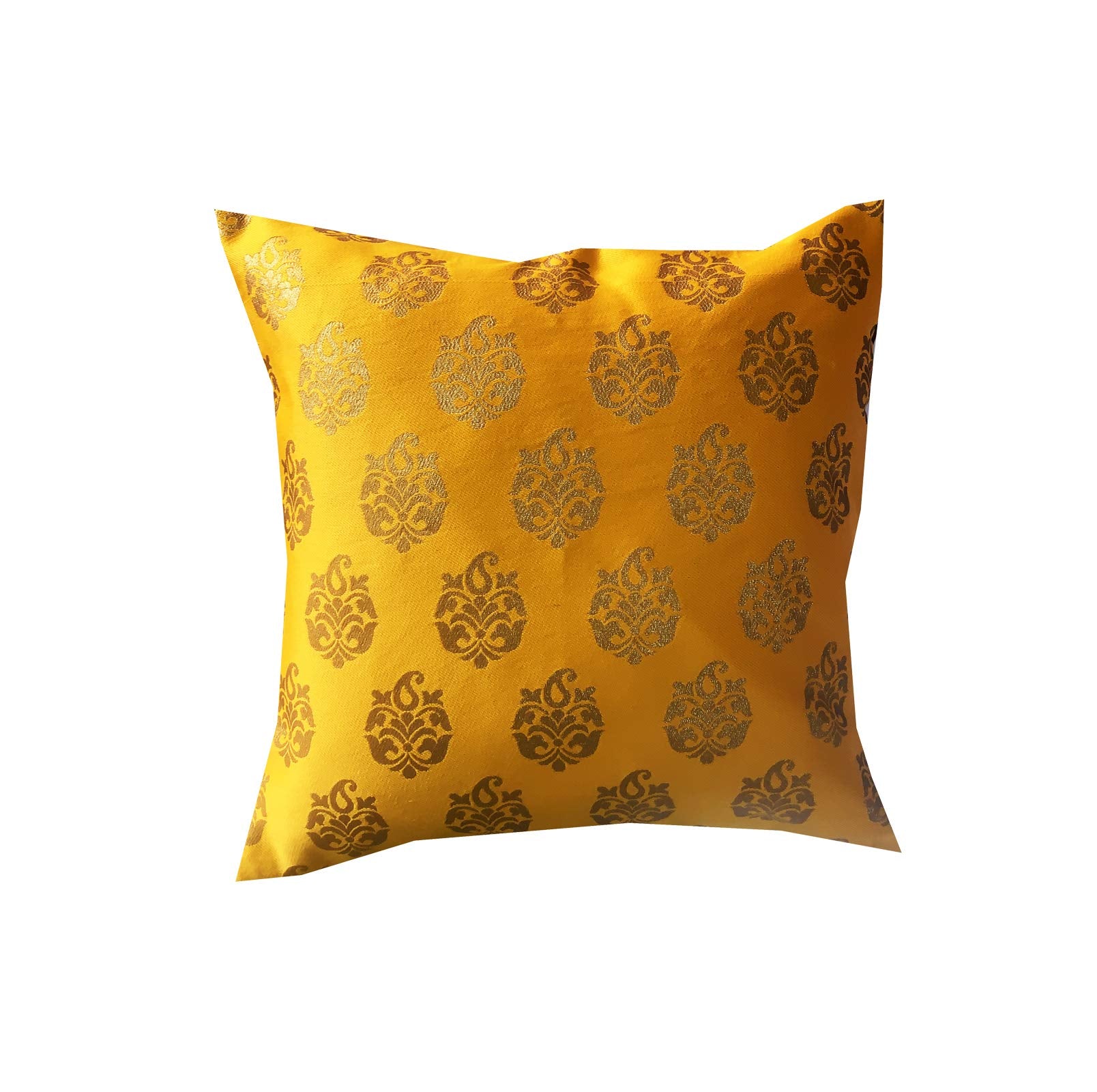 Pink Parrot Jacquard Silk Multi Colour Square Cushion Cover 16X16 Inch-Set 5 Pcs, 150 Tc