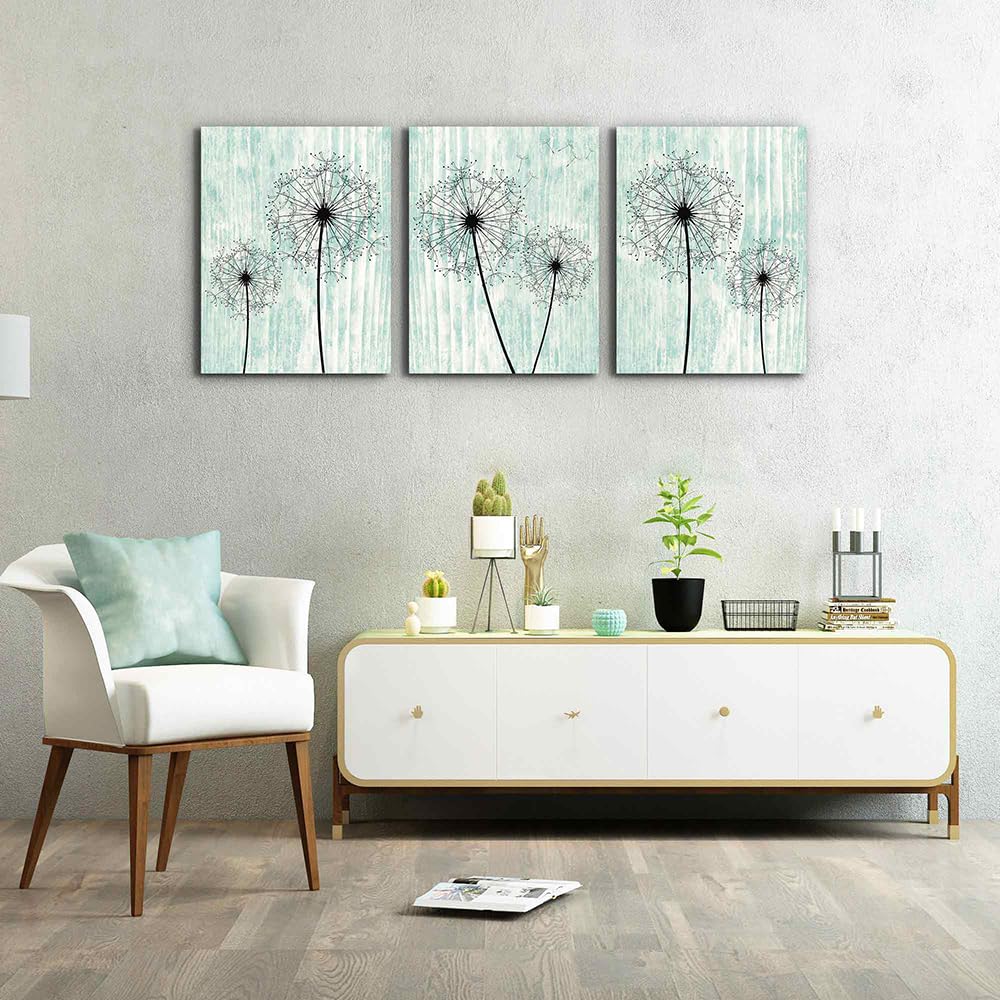 Light Green Background Dandelion Canvas Wall Art Paintings For Living Room Large Size Wall Artworks Bedroom Decoration 3 Piece F
