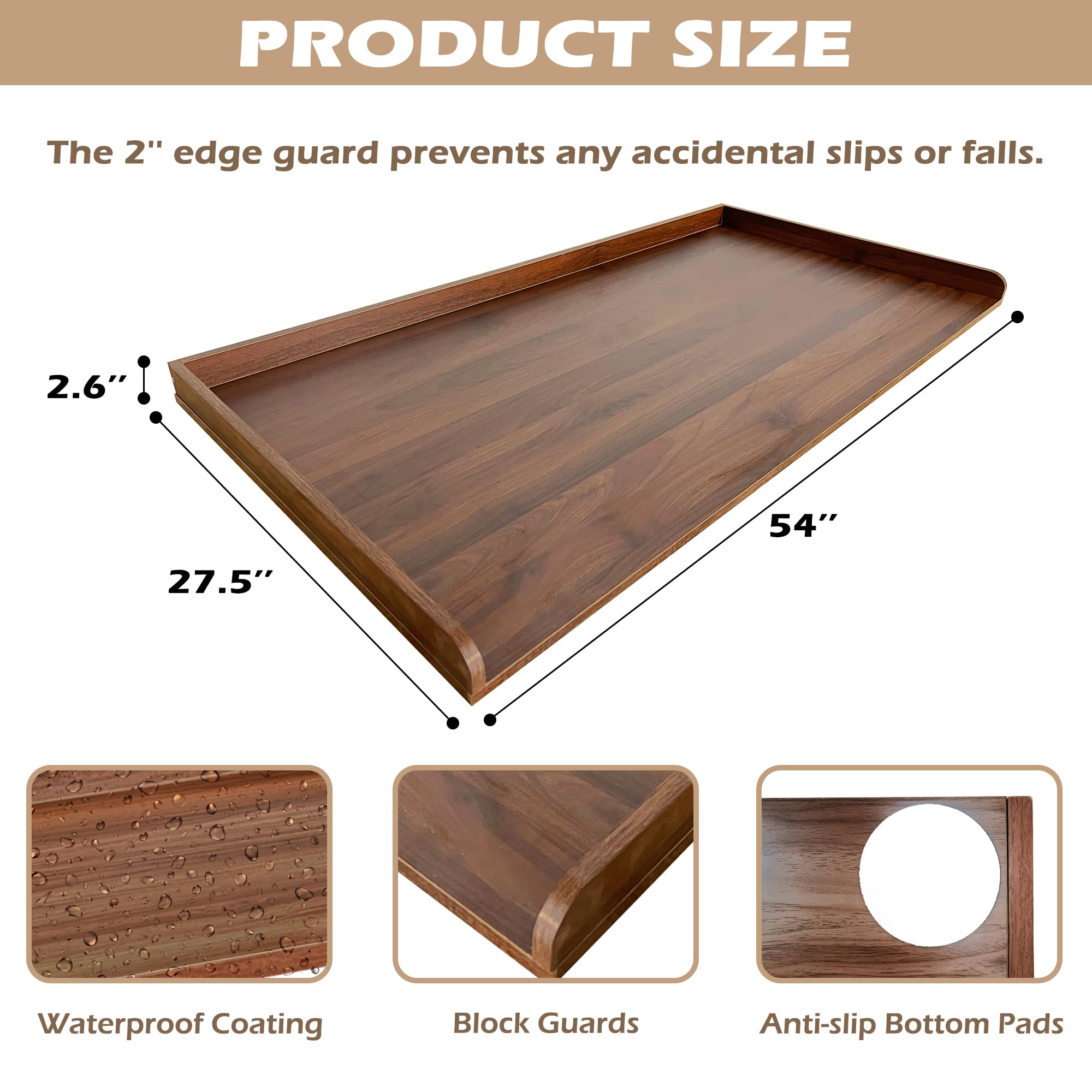 Royxen Washer Dryer Countertop Solid Wood With Polyester Coating, Laundry Countertop With Edge Rails - 27.5'' Depth X 54'' Width