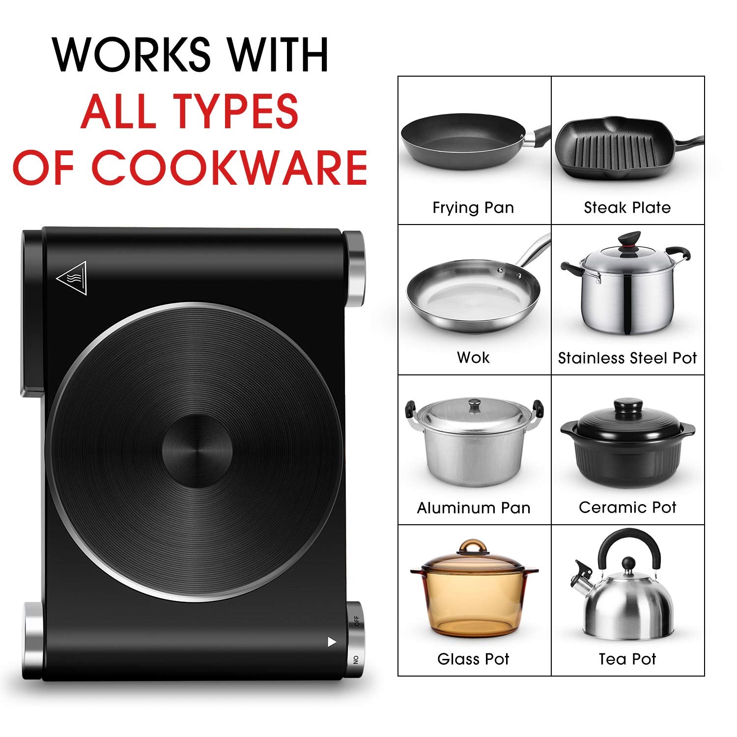 Cusimax Electric Burner Hot Plate For Cooking Cast Iron Hot Plates, Adjustable Temperature Control, Non-Slip Rubber Feet Stainle