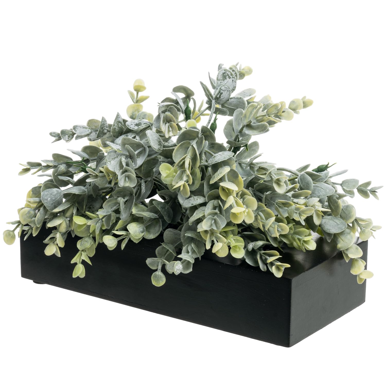 MyGift Artificial Eucalyptus Plant in Black Wood Decorative Planter Pot, Realistic Faux Indoor Greenery in Container for Tableto
