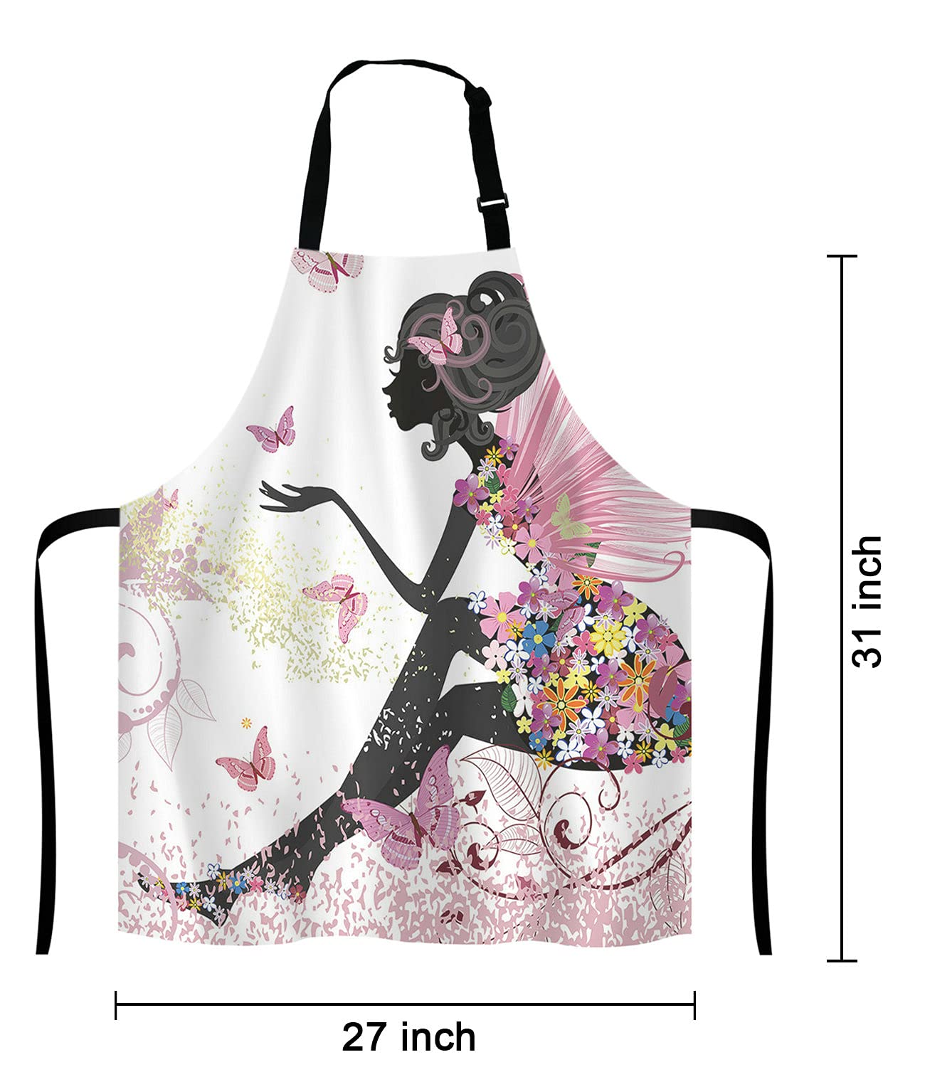 Lefolen Pink Butterfly Beautiful Girl Adjustable Bib Apron Kitchen Cooking Baking Gardening Apron For Women Men