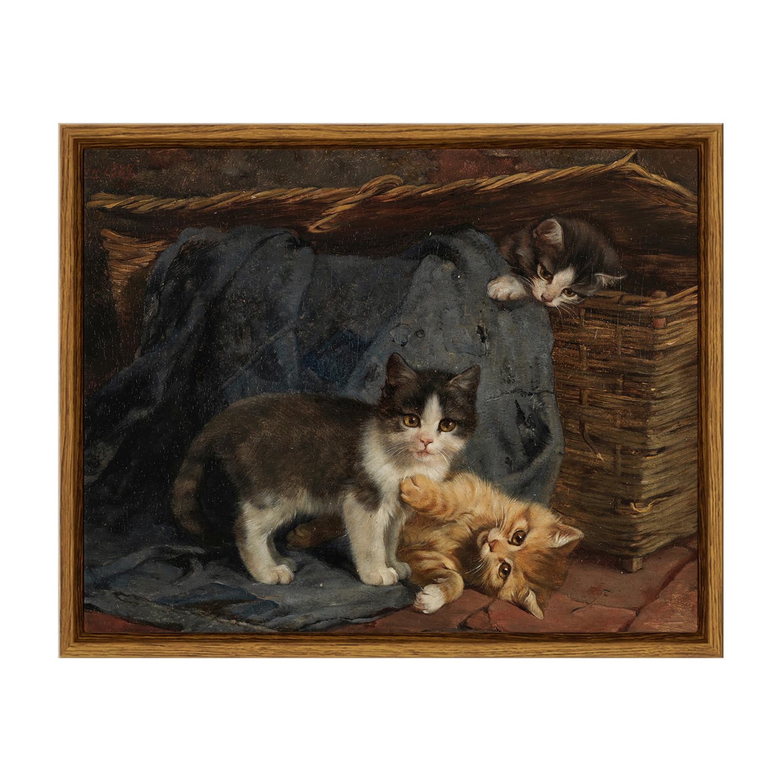 Arpeotcy Vintage Canvas Wall Art, Pictures Funny Cat Framed Wall Decor For Living Room, Farmhouse Rustic Aesthetic Oil Paintings