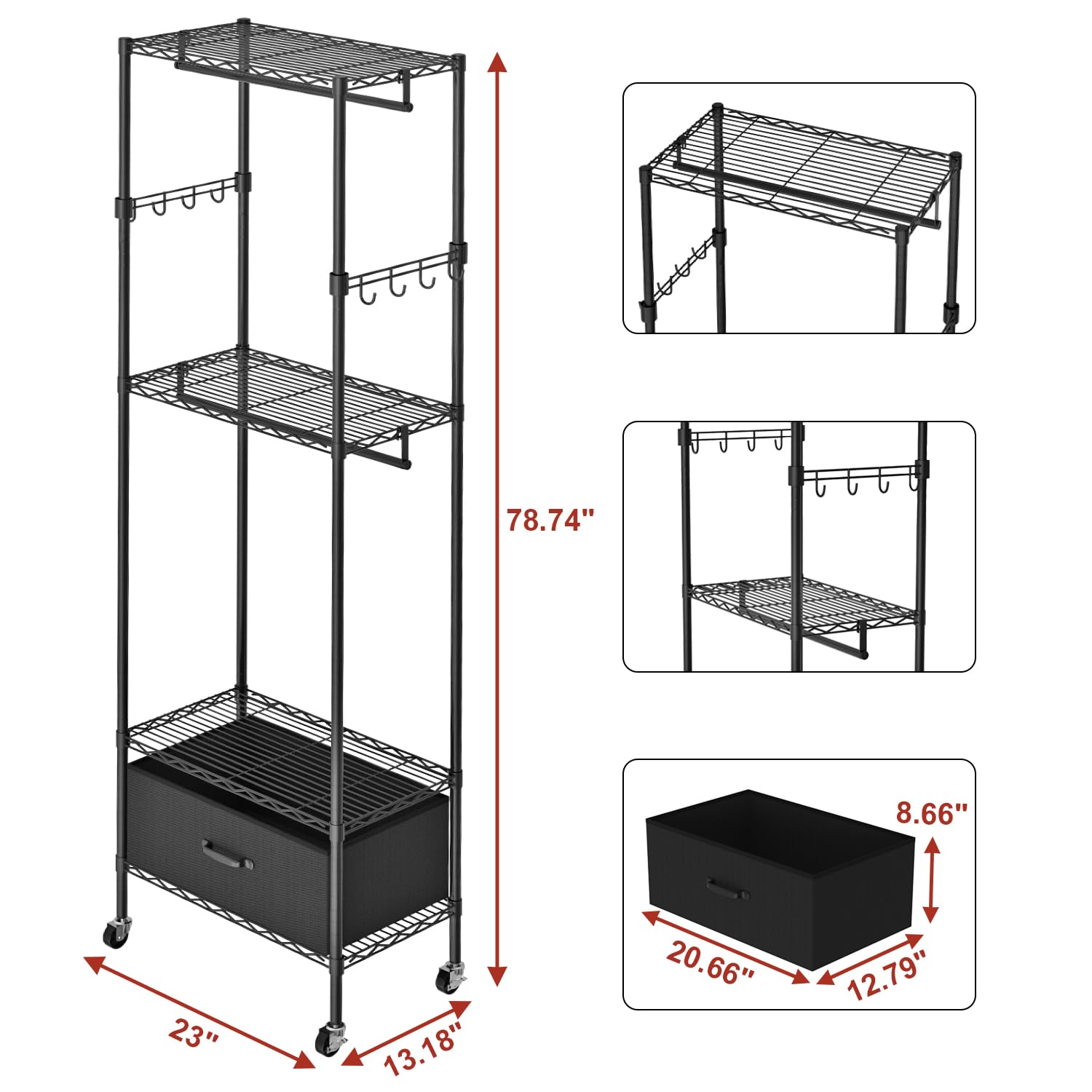 Vygrow Clothes Rack, Clothing Rack For Hanging Clothes, Kids Clothes Rack, 4 Tiers Adjustable Closet Organizer With Drawer | Dou
