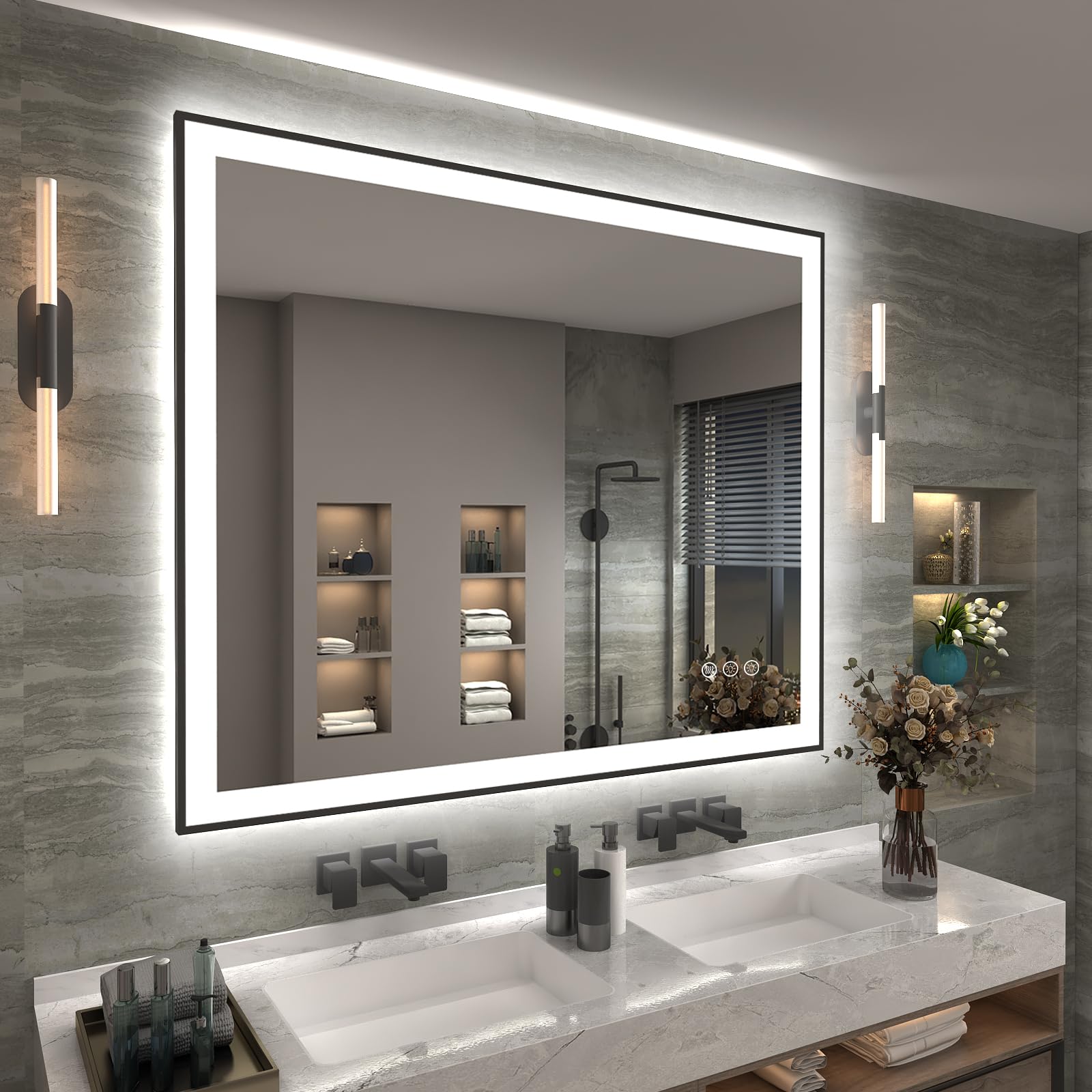Charmor 48X40 Led Mirror For Bathroom, Large Framed Lighted Vanity Mirror For Wall, Backlit And Front Lighted, Anti-Fog, Shatter