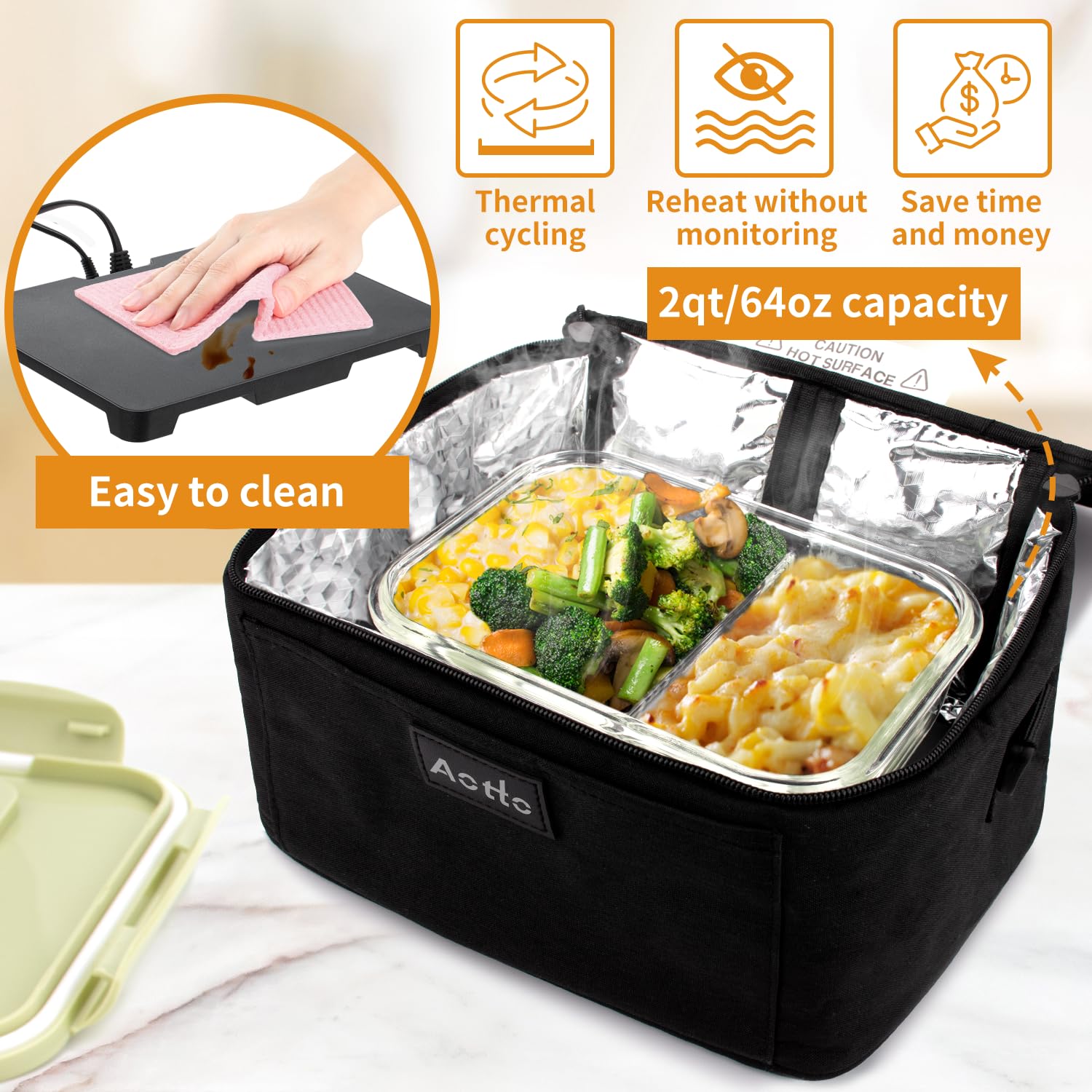 Aotto Portable Oven, Electric Lunch Box Food Heater - 12V/24V/110V 3-In-1 Car Food Warmer - Mini Personal Microwave Heated Lunch