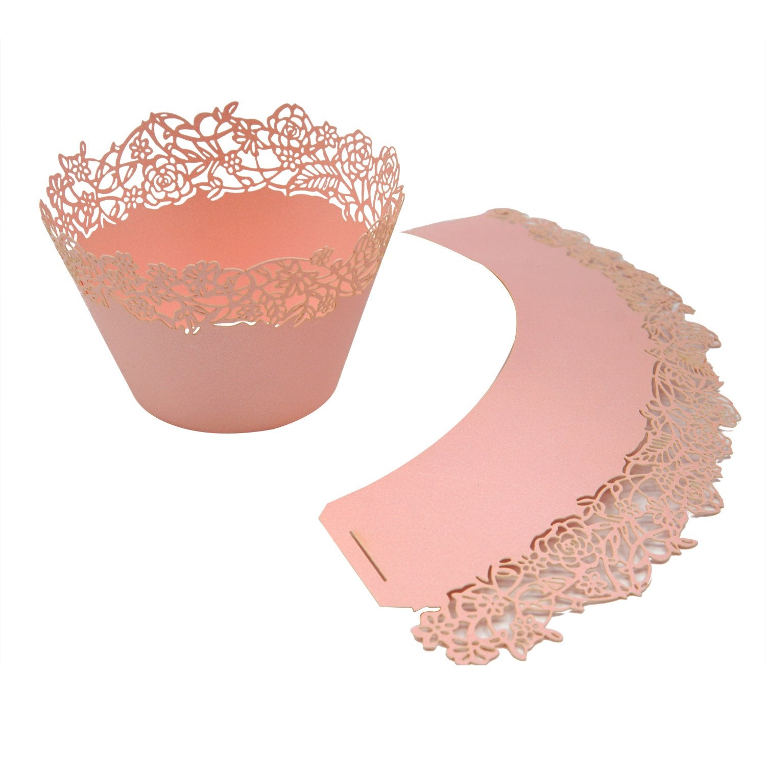 Cupcake Wrappers Pack Of 50 Pink Filigree Artistic Bake Cake Paper Cups Little Vine Lace Laser Cut Liner Baking Cup Muffin Case