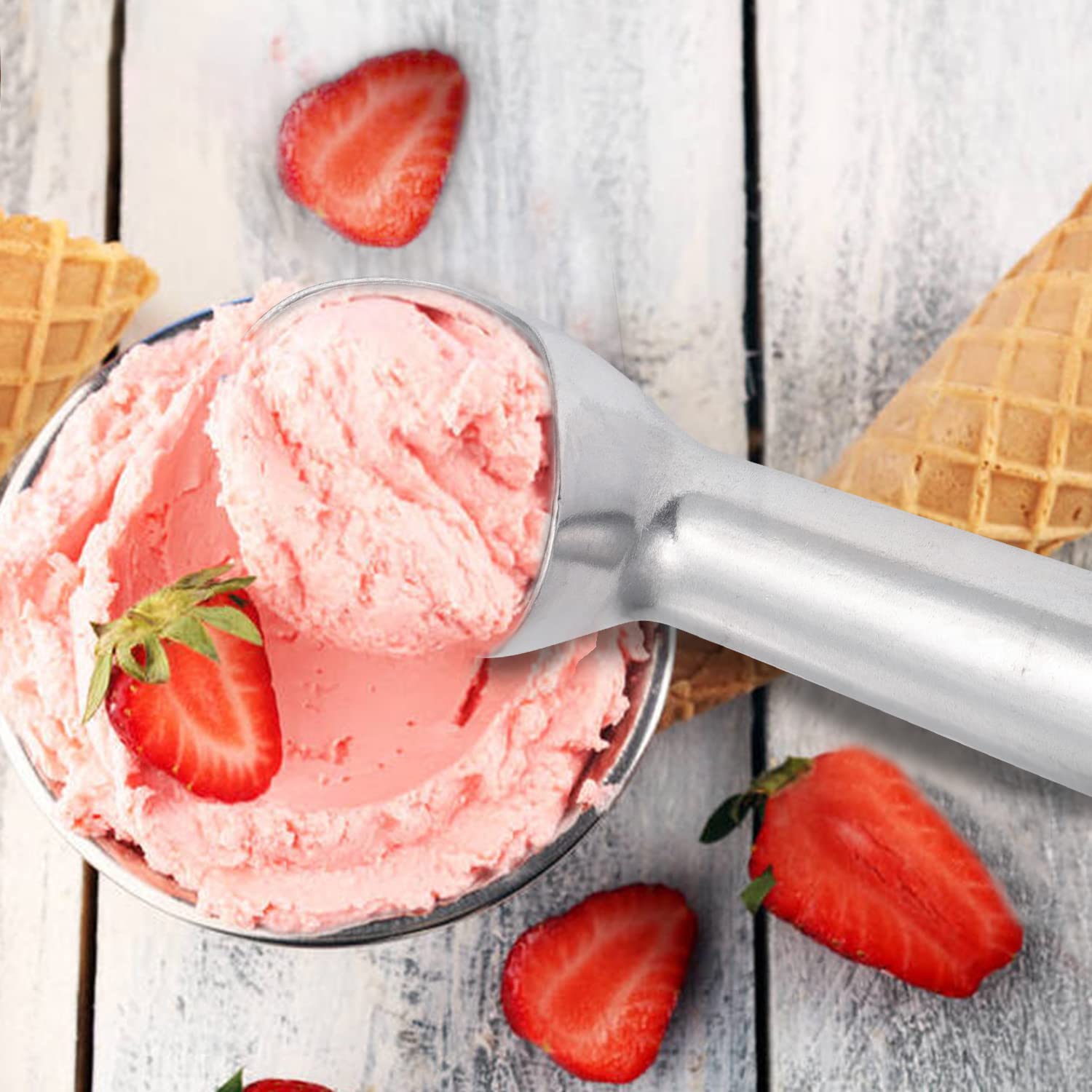 Pimoys Large Aluminum Ice Cream Scoop - Nonstick, Anti-Freeze, Bright Silver, Model C6768K-11-N