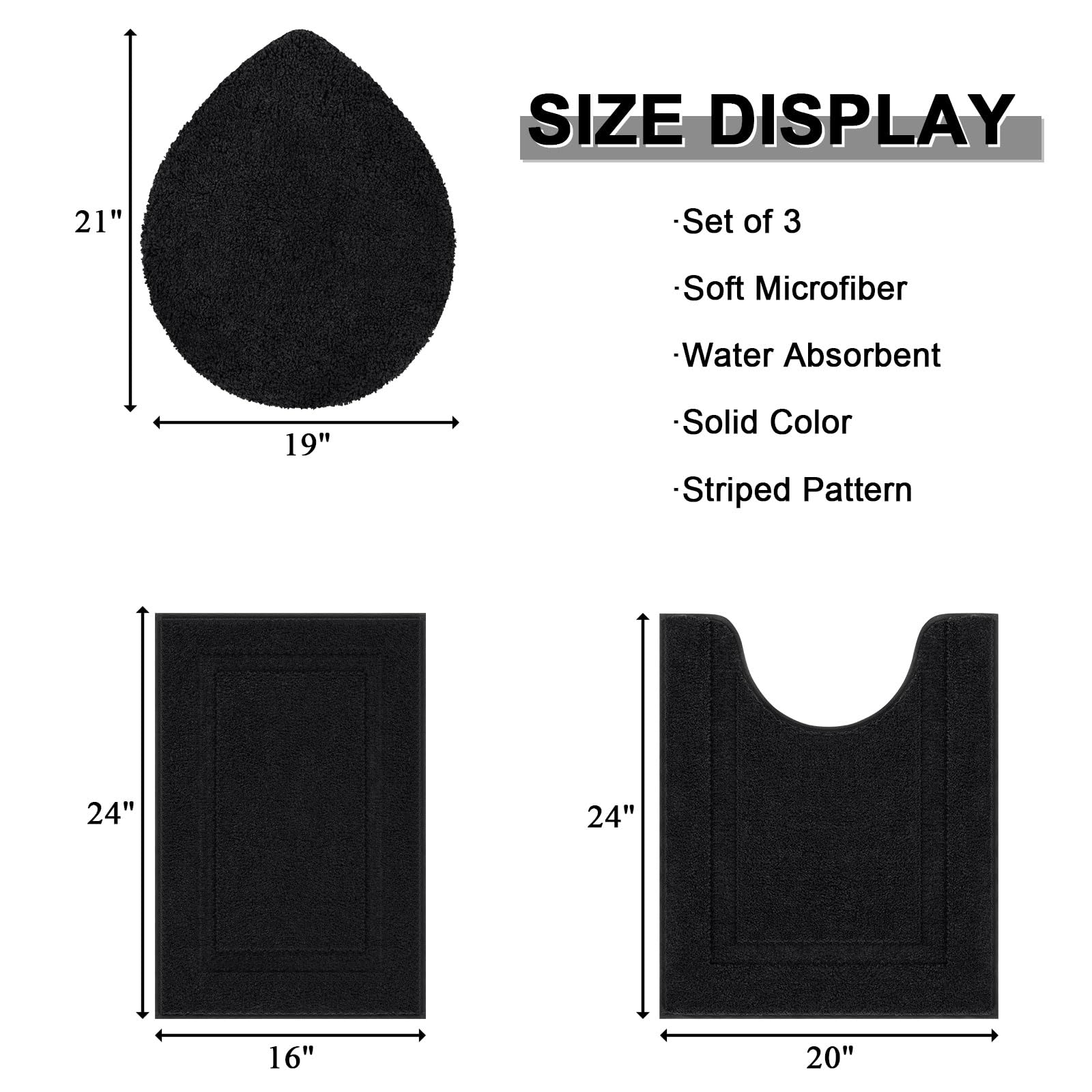 Shacos 3 Piece Bathroom Rug Set With Toilet Lid Cover, Extra Soft Absorbent Microfiber Bath Rugs 20''X32'' And U-Shaped Toilet,