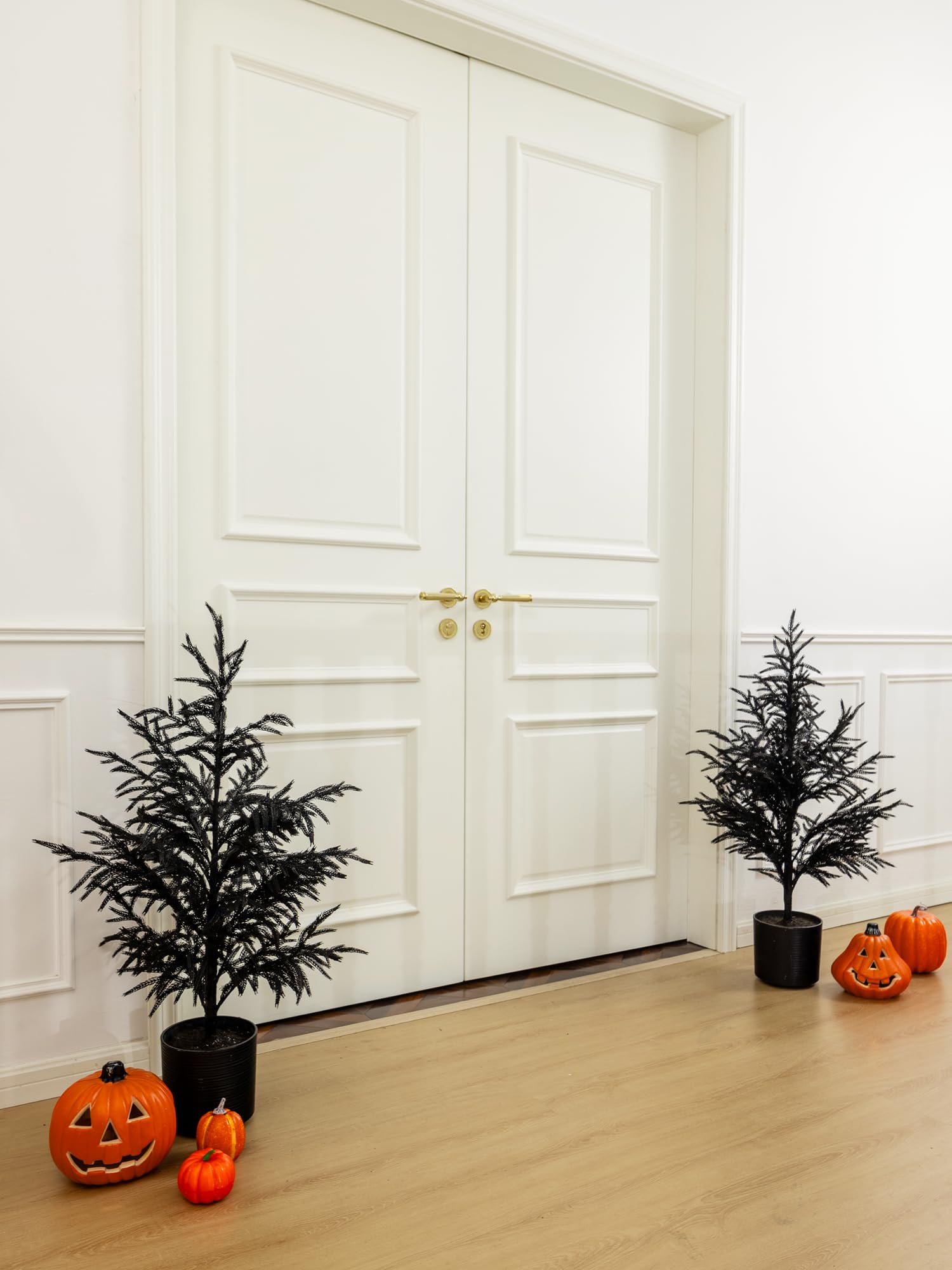 36 Black Christmas Tree with Pot Norfolk Pine Tree Artificial Small Christmas Tree for Front Porch Outdoor Indoor Christmas Deco