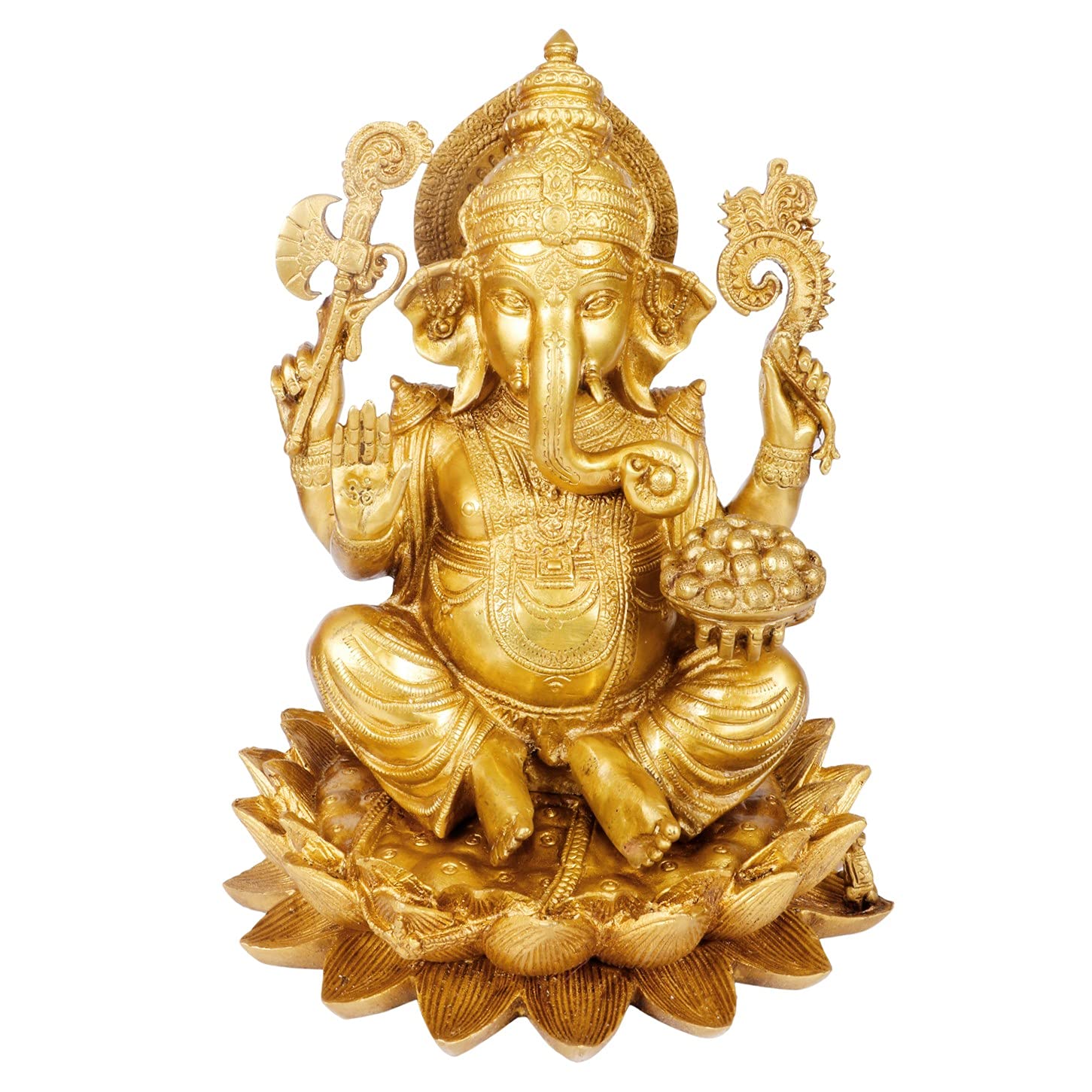 Artvarko Brass Ganesha Sitting On Lotus Flower Base Statue Ganesh Murti For Home Temple Gift Dcor Office Height 11 Inches