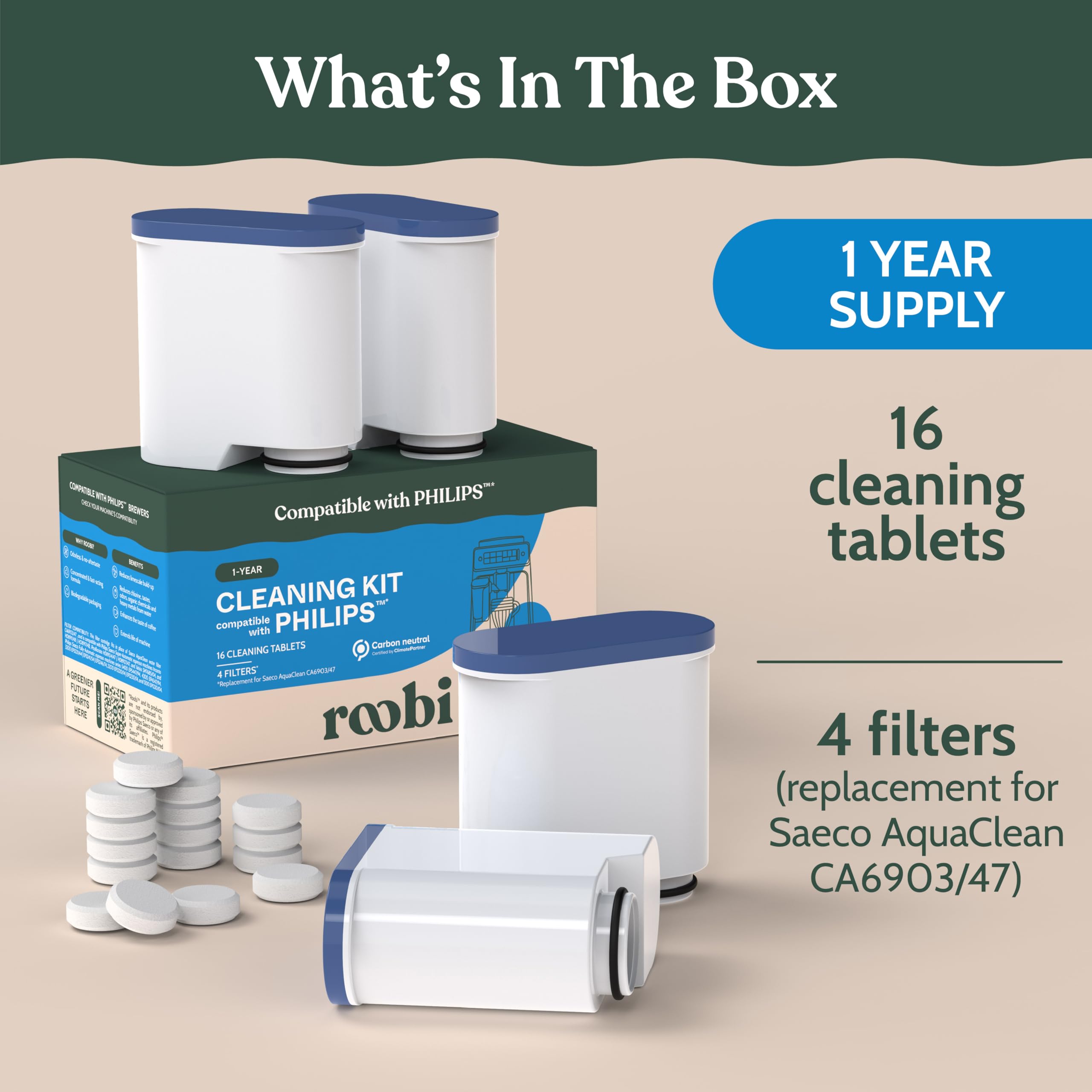 Roobi Philips Compatible Descaling Solution & Cleaner. Specially Formulated For Philips Espresso Machines. Carbon Neutral Descal