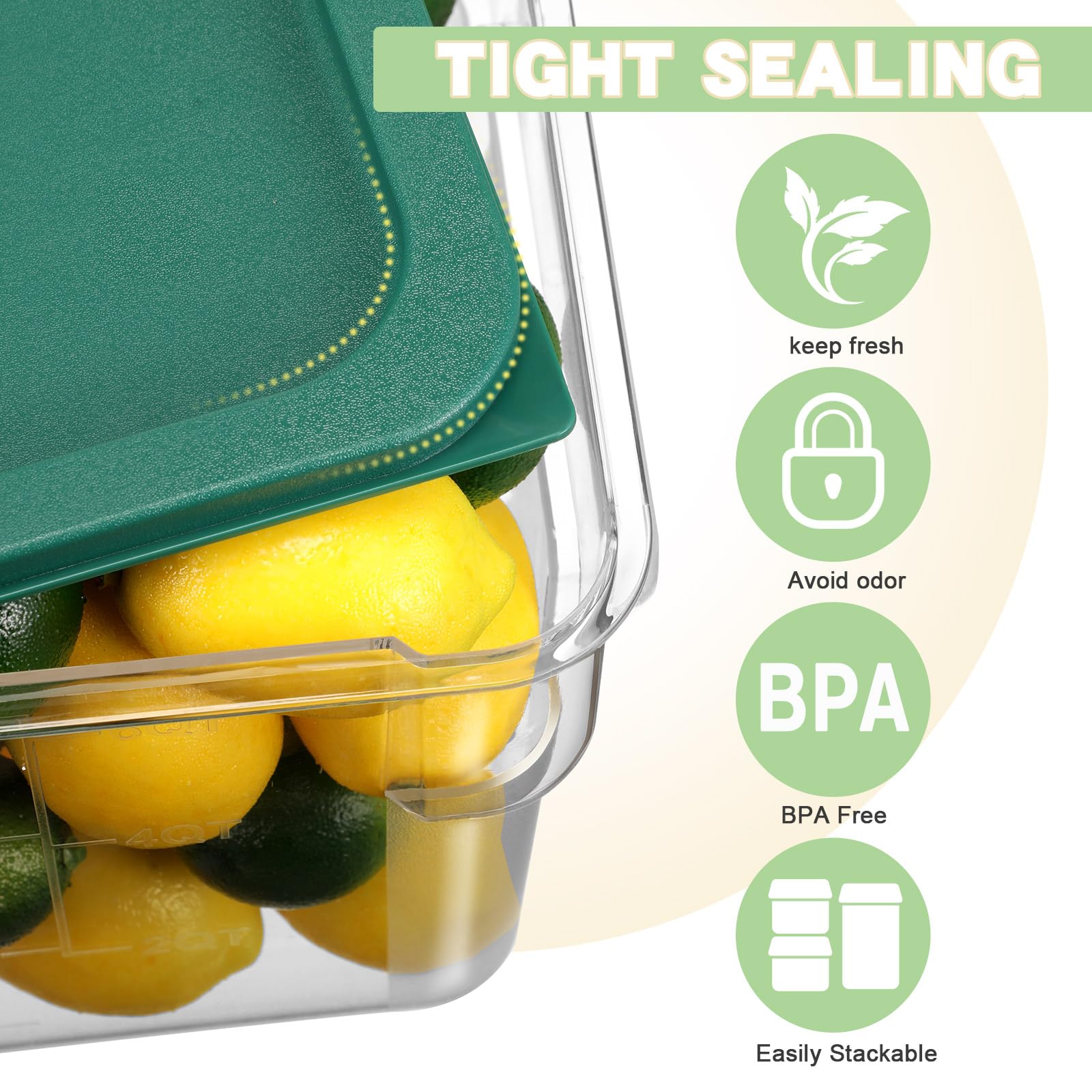 Huwena 4 Pcs Commercial Food Storage Container With Lid Clear Square Container Set With Scale And Handle For Home Kitchen Restau
