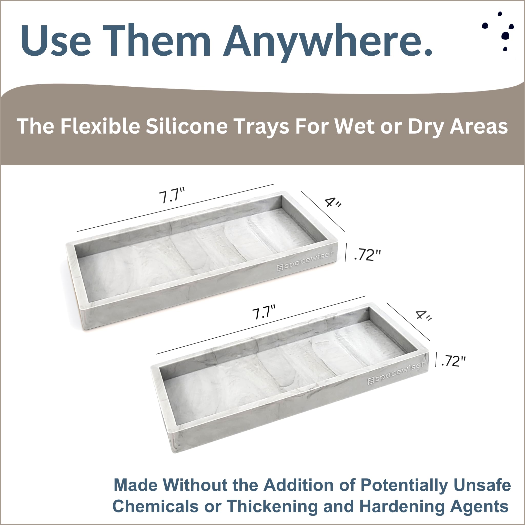 Spacewiser Countertop And Vanity Tray - 2 Pc Small 7.7'' Silicone Bathroom Sink Organizer, Dish Soap Sponge Holder Kitchen Sink