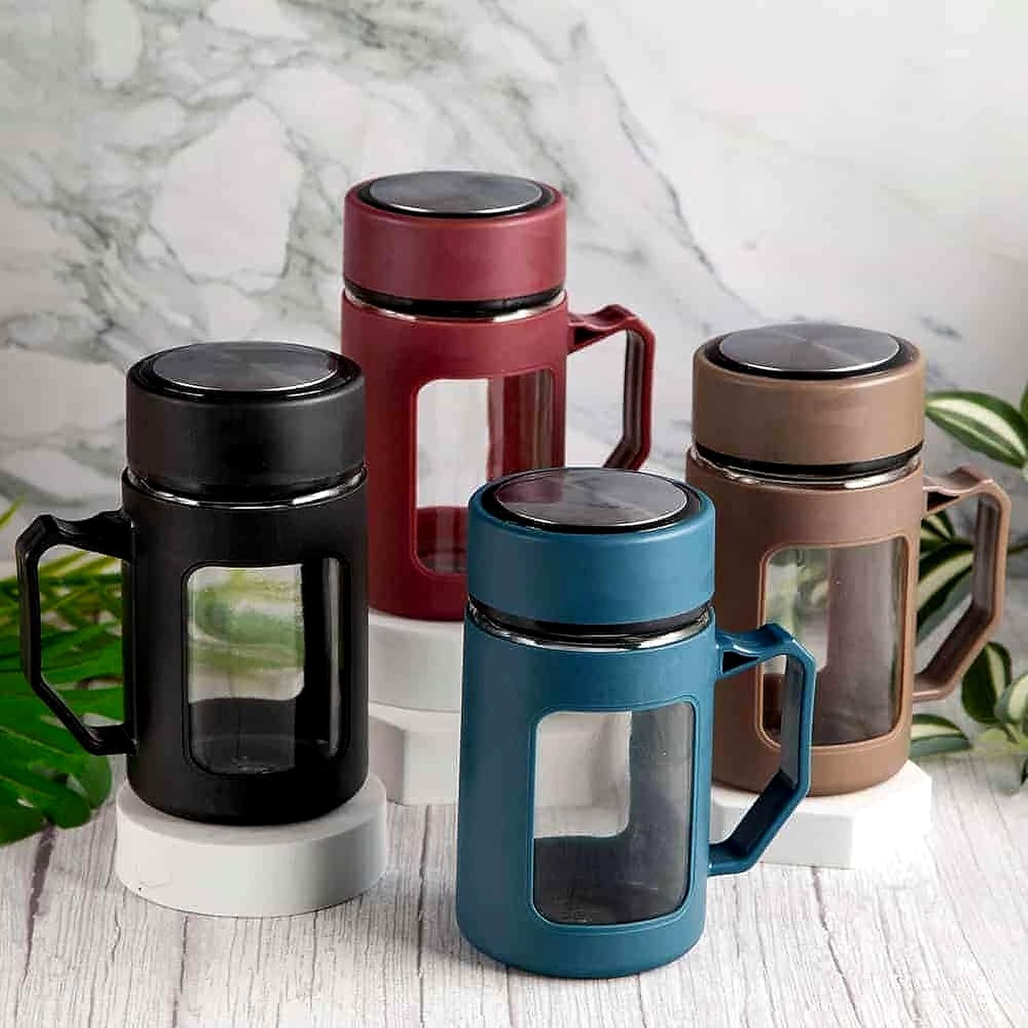 DMDMART Best qualityof New Pack of 1 DoubleWall 500ml Glass Tea Mug with Lid and Handle  Portable HeatResistant Travel Tumble