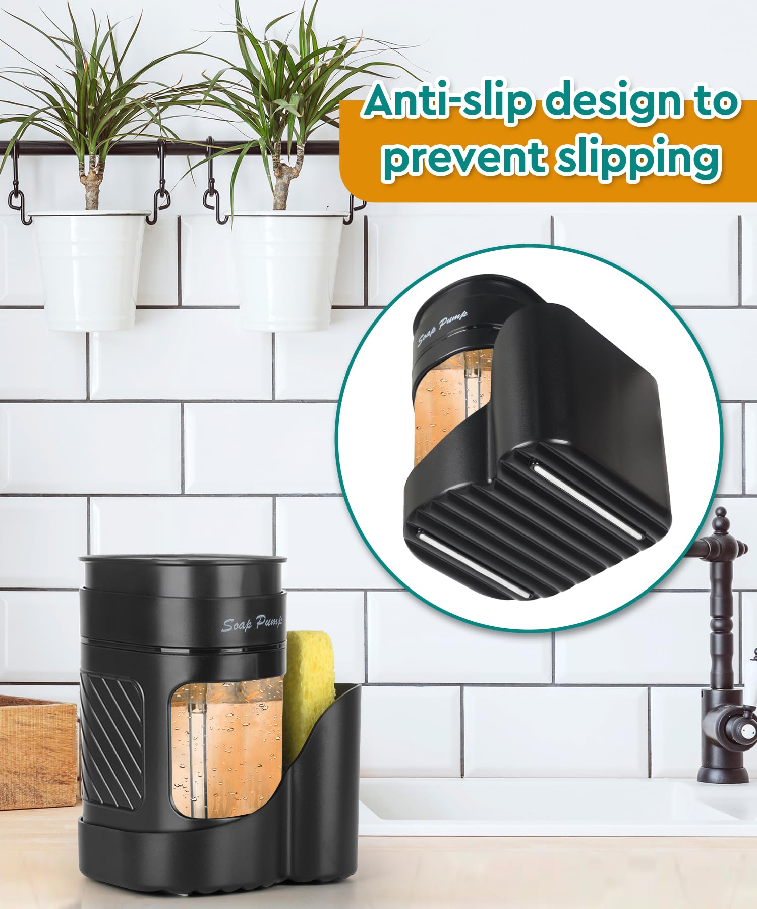 Dish Soap Dispenser With Sponge Holder, Soap Dispenser For Kitchen Sink(Includes One Sponge), 3-In-1 Kitchen Soap Dispenser Set