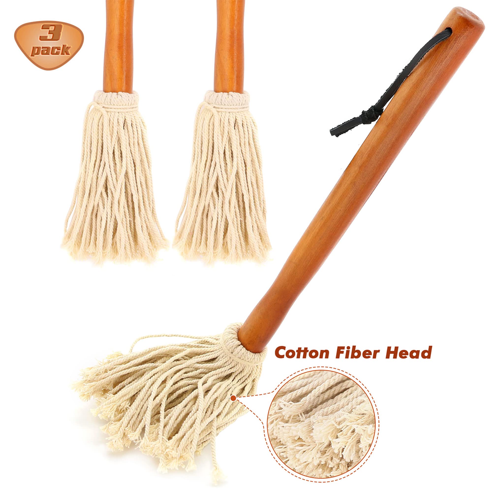 16'' Bbq Sauce Basting Mops & Brushes For Roasting Or Grilling, Apply Barbeque, Marinade Or Glazing, Cotton Fiber Head And Hardw
