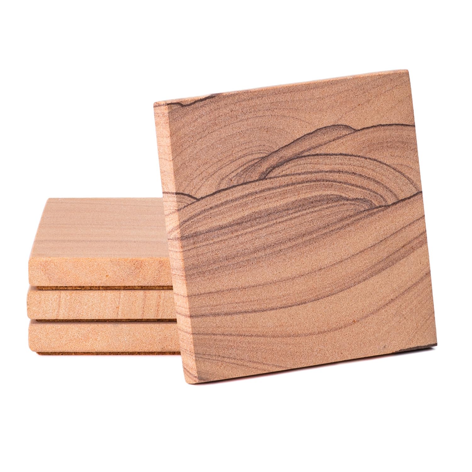 Thirstystone Desert Sand 4 Pack Natural Sandstone Coasters 4    Square Artistic with Protective Cork Backing