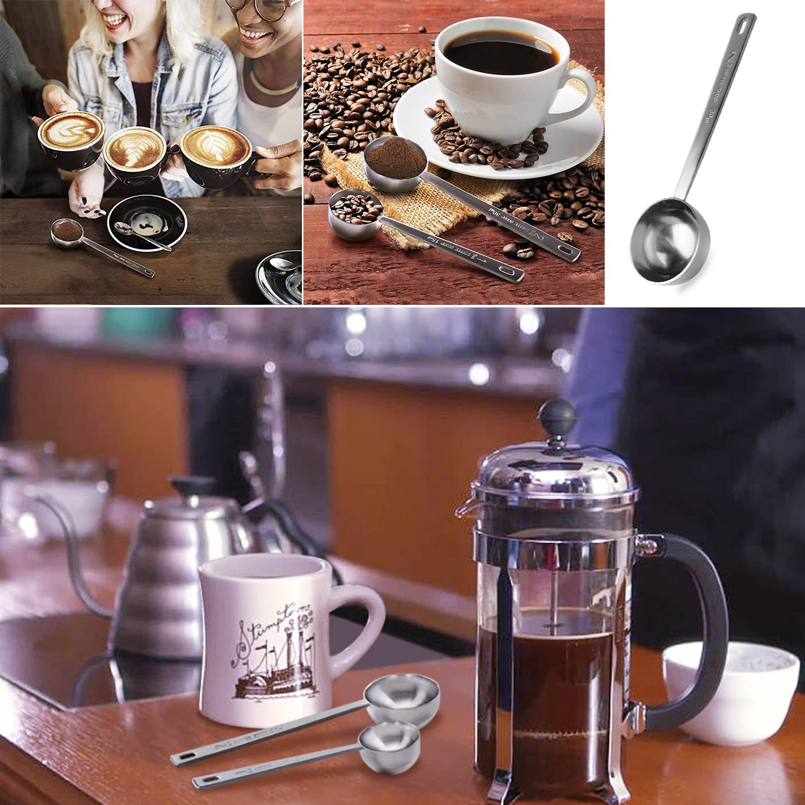 2 Pack Coffee Scoop, Tablespoon Measure Spoon Contains 1 Tablespoon (15Ml) And 2 Tablespoons (30Ml), Stainless Steel Long Handle
