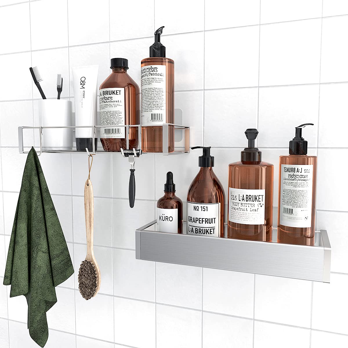 Roseyat Bathroom Adhesive Shower Caddy Basket Shelf With Hooks, No Drilling Removable Bathroom Shelf Organizer,Stainless Steel R